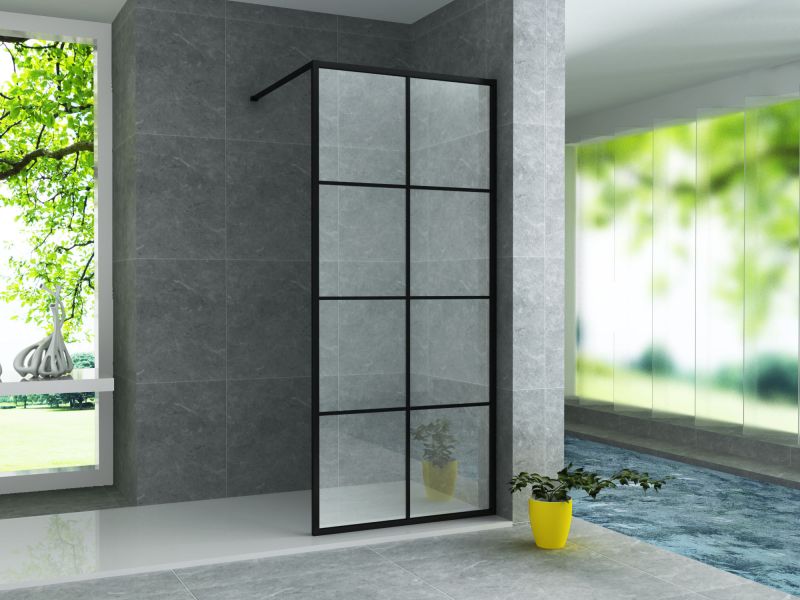 Creavit Aloni Inloopdouchewand Mat Zwart Raster 120x200cm