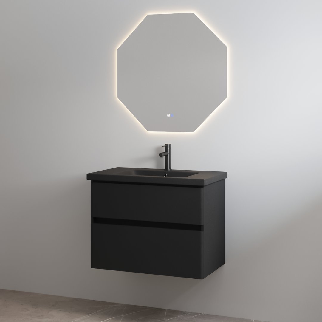 Best-Design badkamermeubelset "Quick-Black" Mat-zwart onderkast + Mat-zwart wastafel 80cm