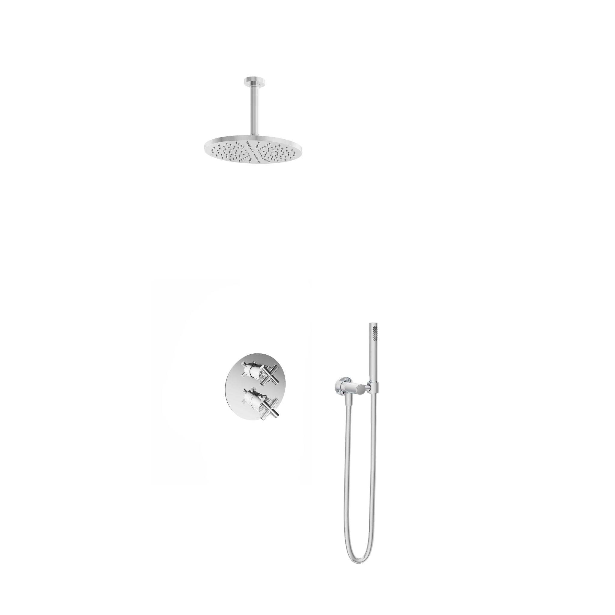 Hotbath Chap Inbouw Regendoucheset Rond Met 2-weg-omstel, Plafondbuis 15cm, Hoofddouche 25cm En Staafhanddouche Chroom