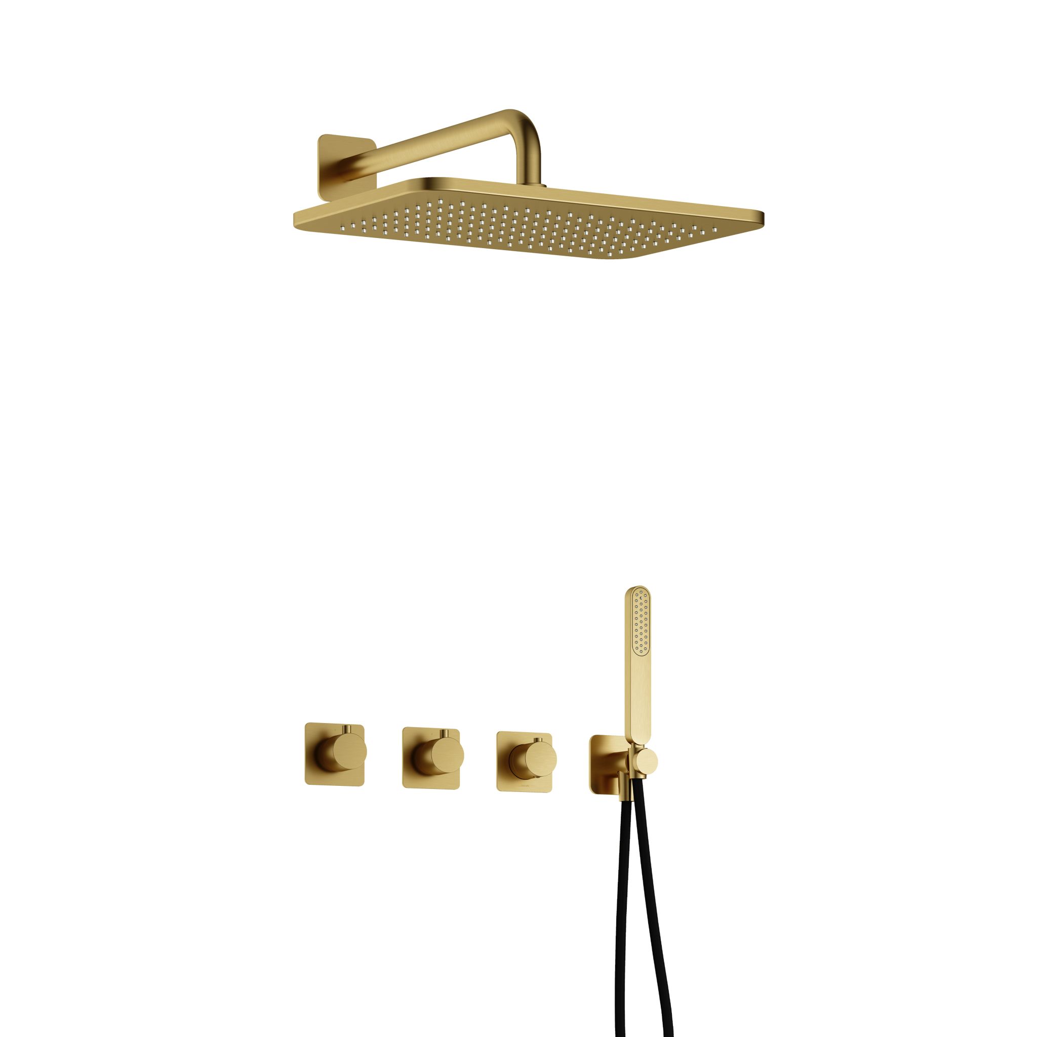 Hotbath Gal Inbouw Regendoucheset Met 2 Stopkranen, Wandarm, Hoofddouche 27x40cm En Staafhanddouche Geborsteld Messing PVD