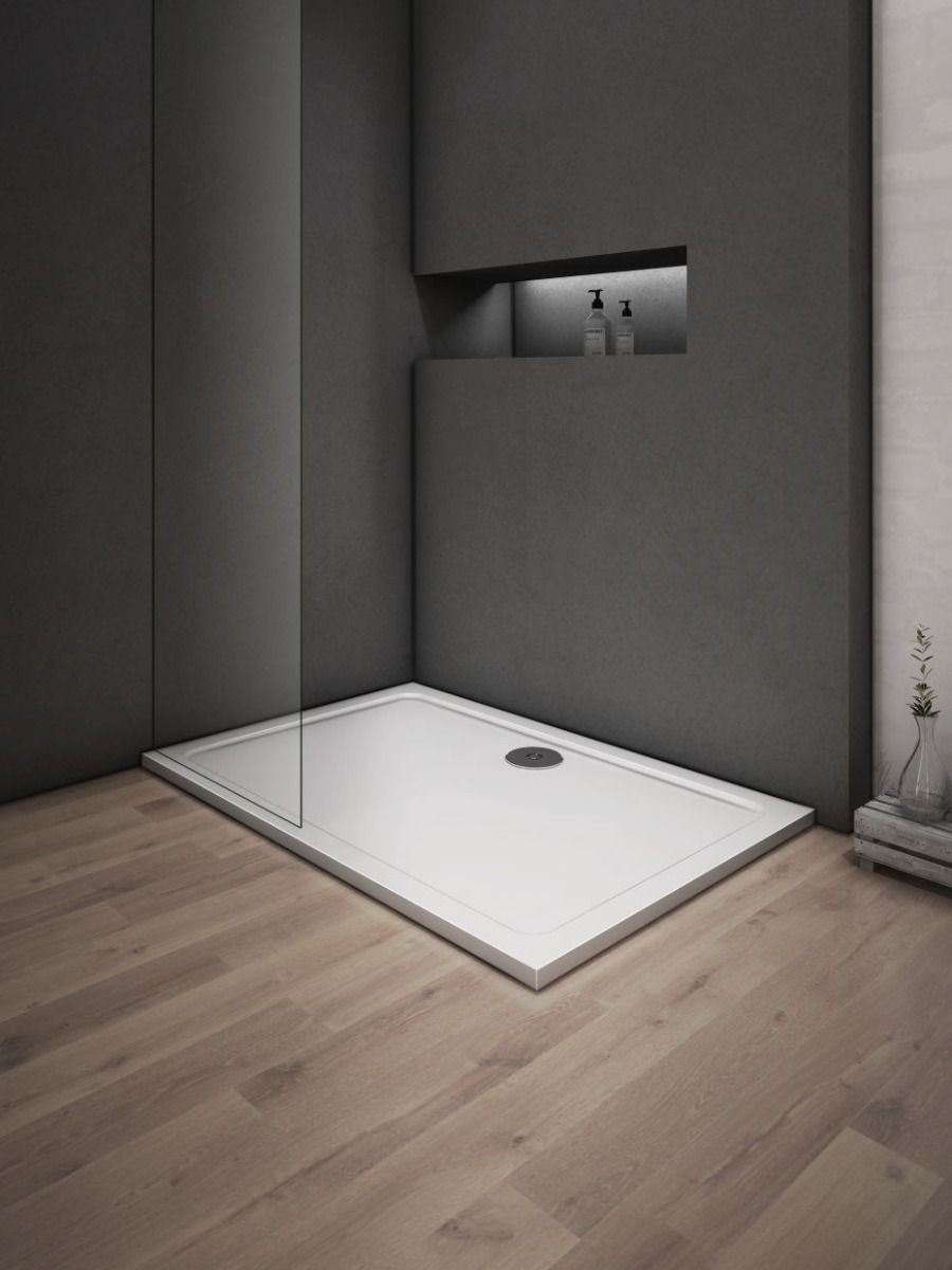 Douchebak Wit Daisy Rechthoek 90x80 Polystone (Exclusief Sifon)