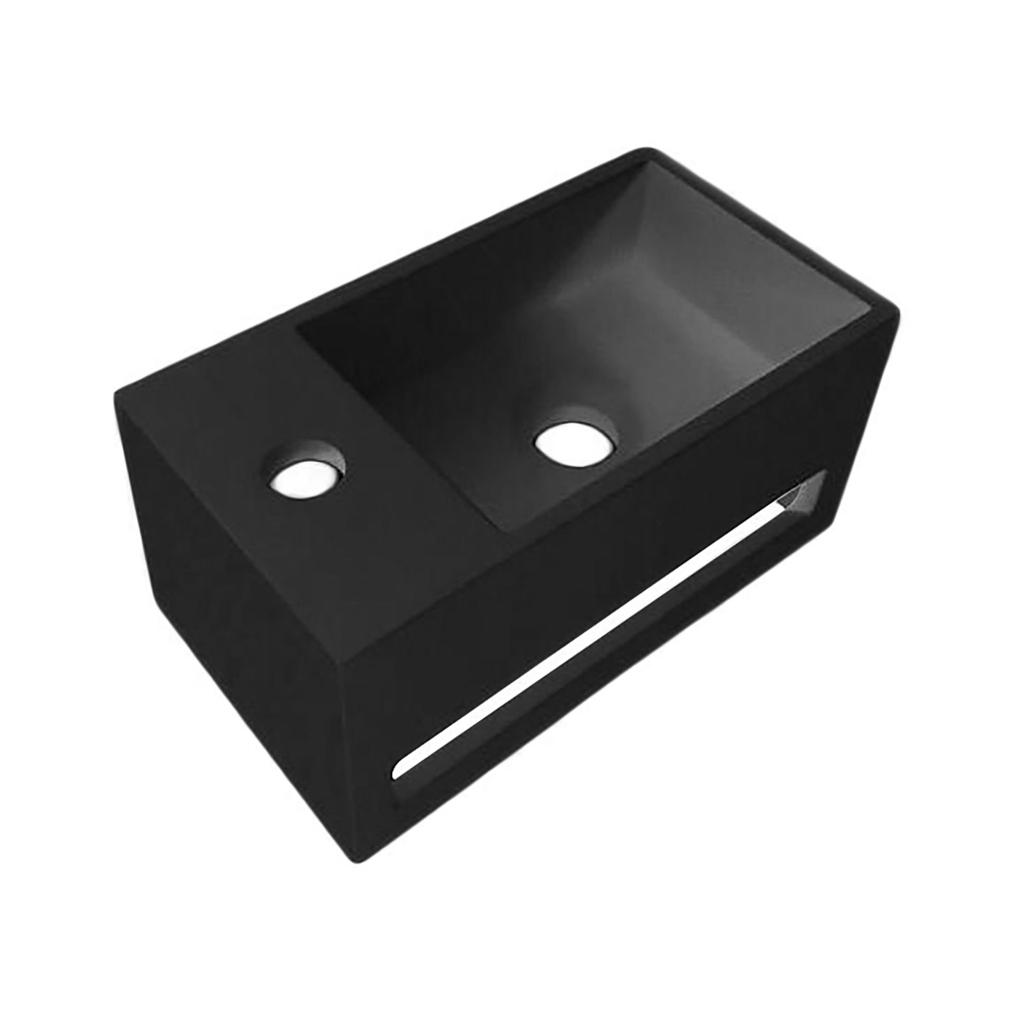 Creavit Aloni Solid Surface Wastafel Mat Zwart Handdoekhouder Met Kraangat Links 35,8x20,5x15,7 Cm