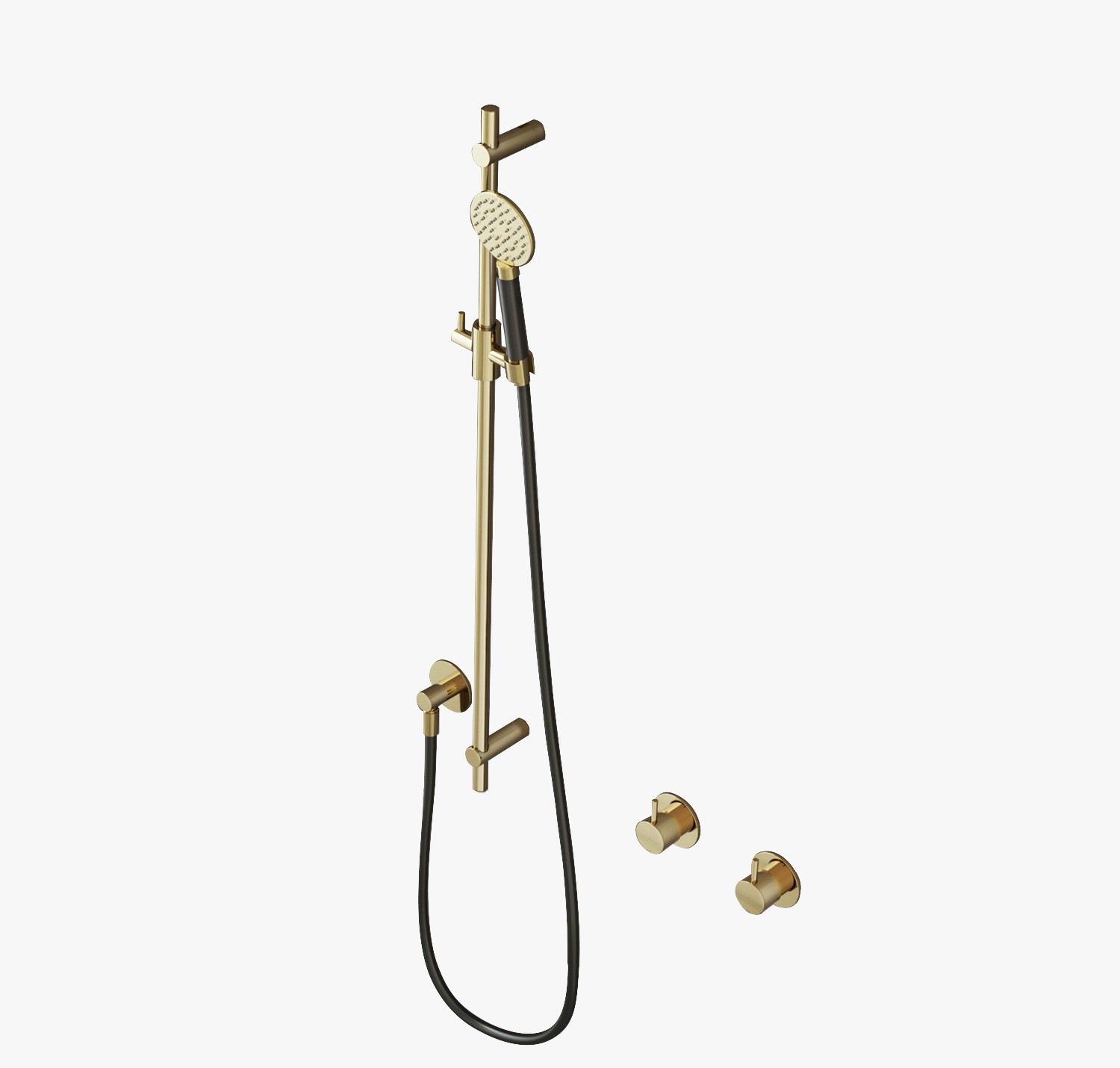 Hotbath Glijstang 90cm Met Wandaansluitbocht, Doucheslang 150cm En Ronde Handdouche Gepolijst Messing PVD