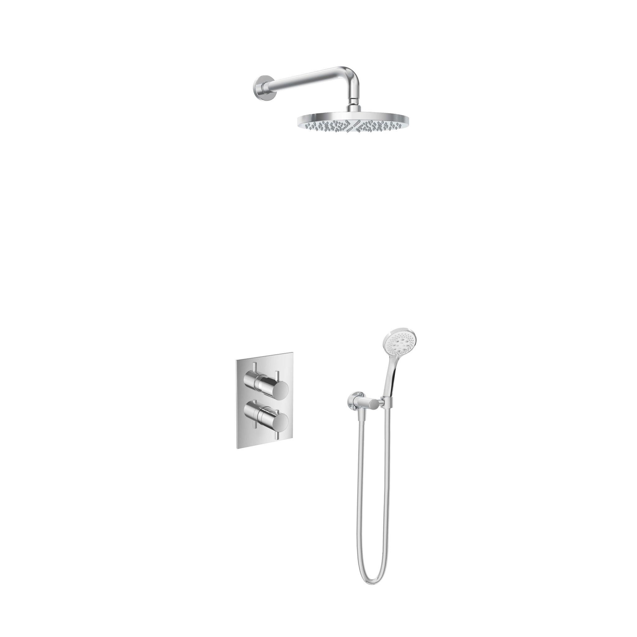 Hotbath Laddy Inbouw Regendoucheset Rond-Vierkant Met 2-Weg-Omstel, Wandarm, Hoofddouche 25cm En 3-Standen Handdouche Chroom