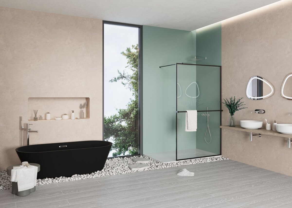 Creavit Bauci Solid Surface Vrijstaand Bad Mat Zwart 170×70×52cm