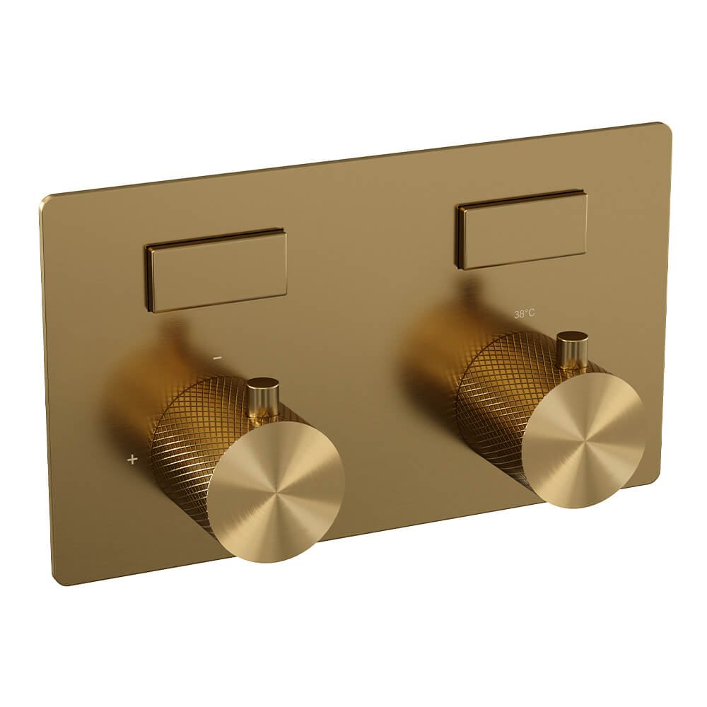 BRAUER Gold Carving 2-weg inbouwthermostaat met drukknoppen met in- en afbouwdelen goud geborsteld PVD