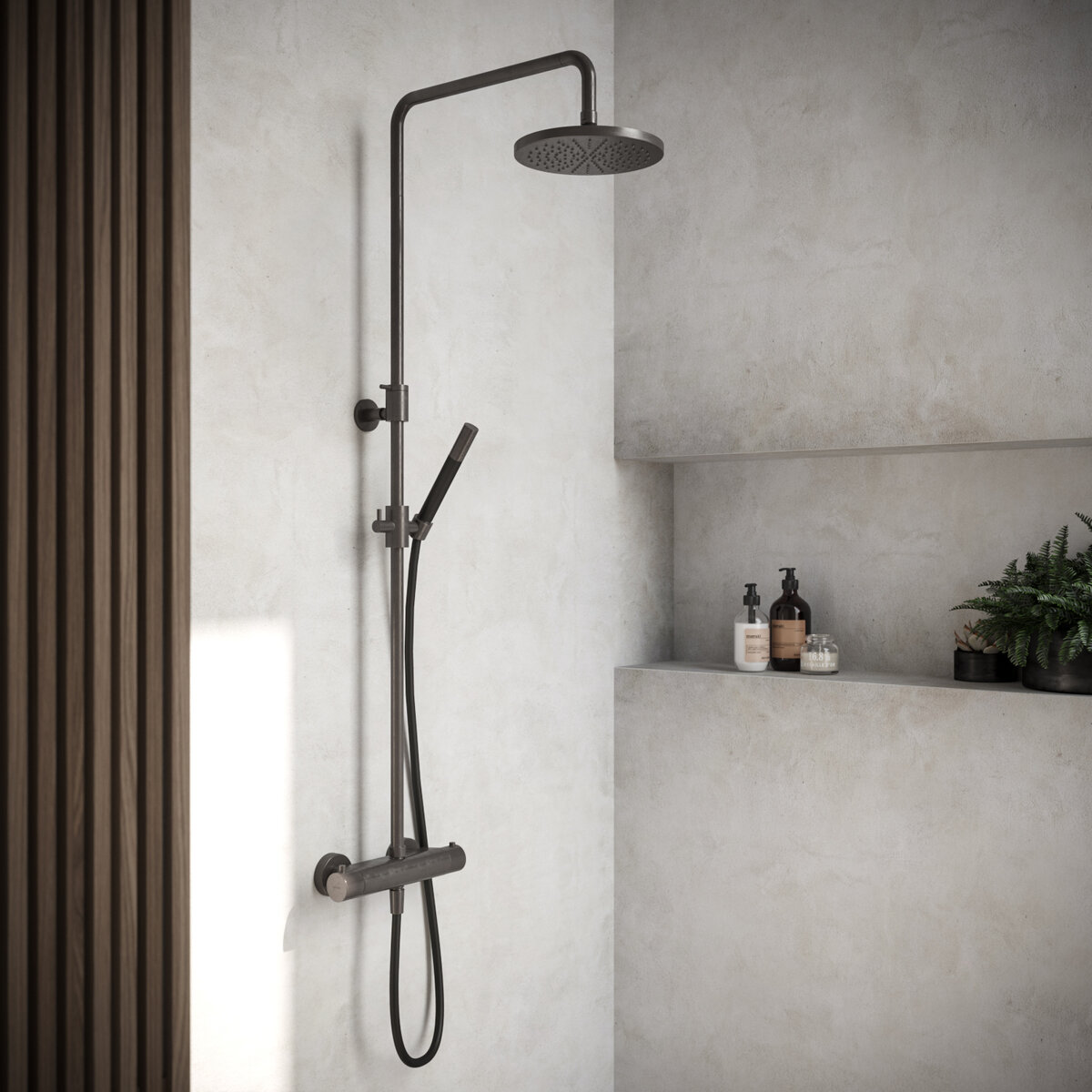 Hotbath Cobber Opbouw Regendoucheset Met Thermostaatkraan Met 20cm Ronde Hoofddouche en Staafhanddouche Verouderd Ijzer