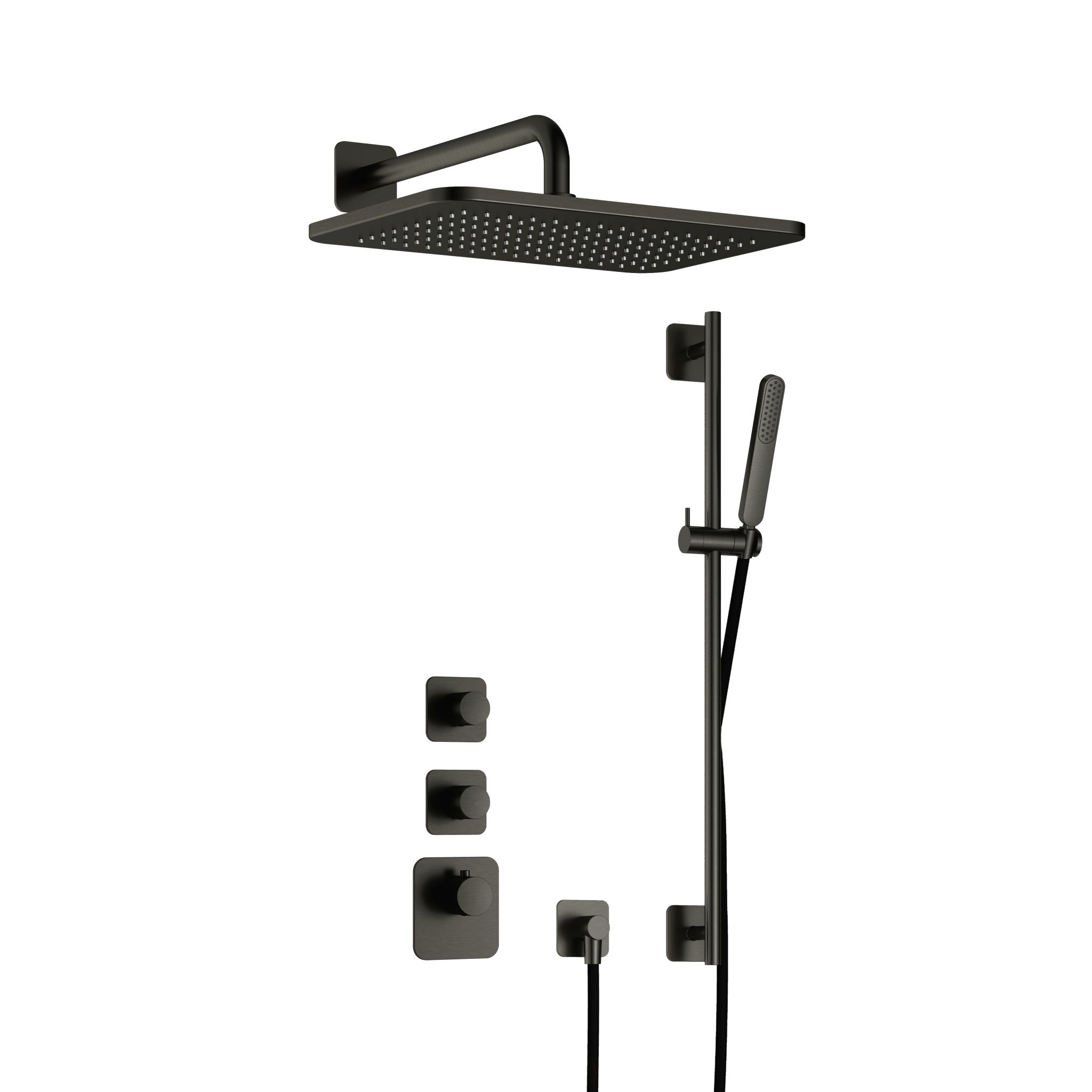 Hotbath Gal Inbouw Regendoucheset High Flow Met 2 Stopkranen, Wandarm, Hoofddouche 27x40cm En Glijstangset Geborsteld Gunmetal PVD