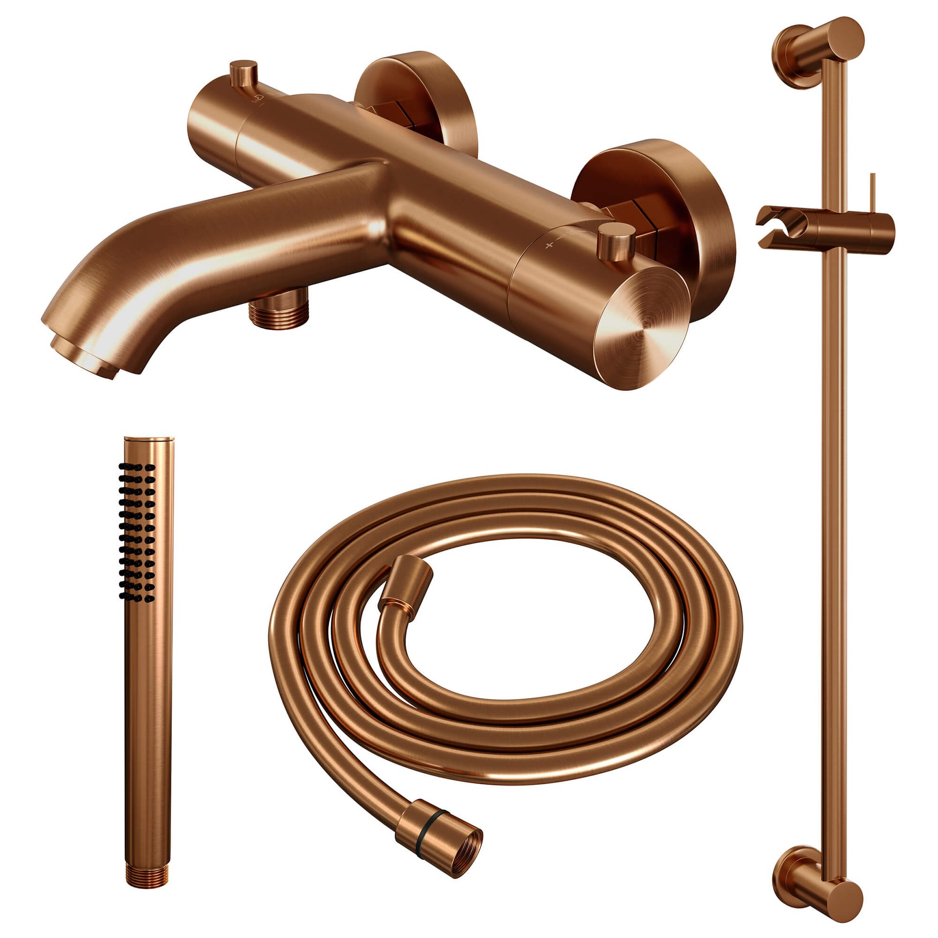 BRAUER Copper Edition opbouw baddouche thermostaatkraan SET 01 met glijstang en staaf handdouche en doucheslang koper geborsteld PVD