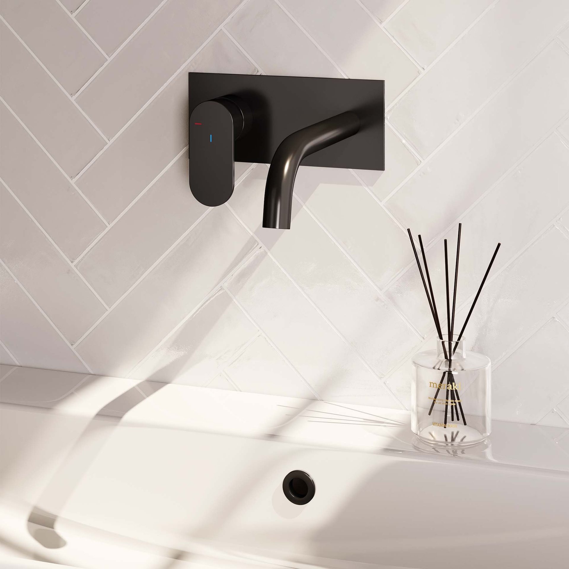 BRAUER Black Edition inbouw wastafelmengkraan met gebogen uitloop en afdekplaat model C2 mat zwart