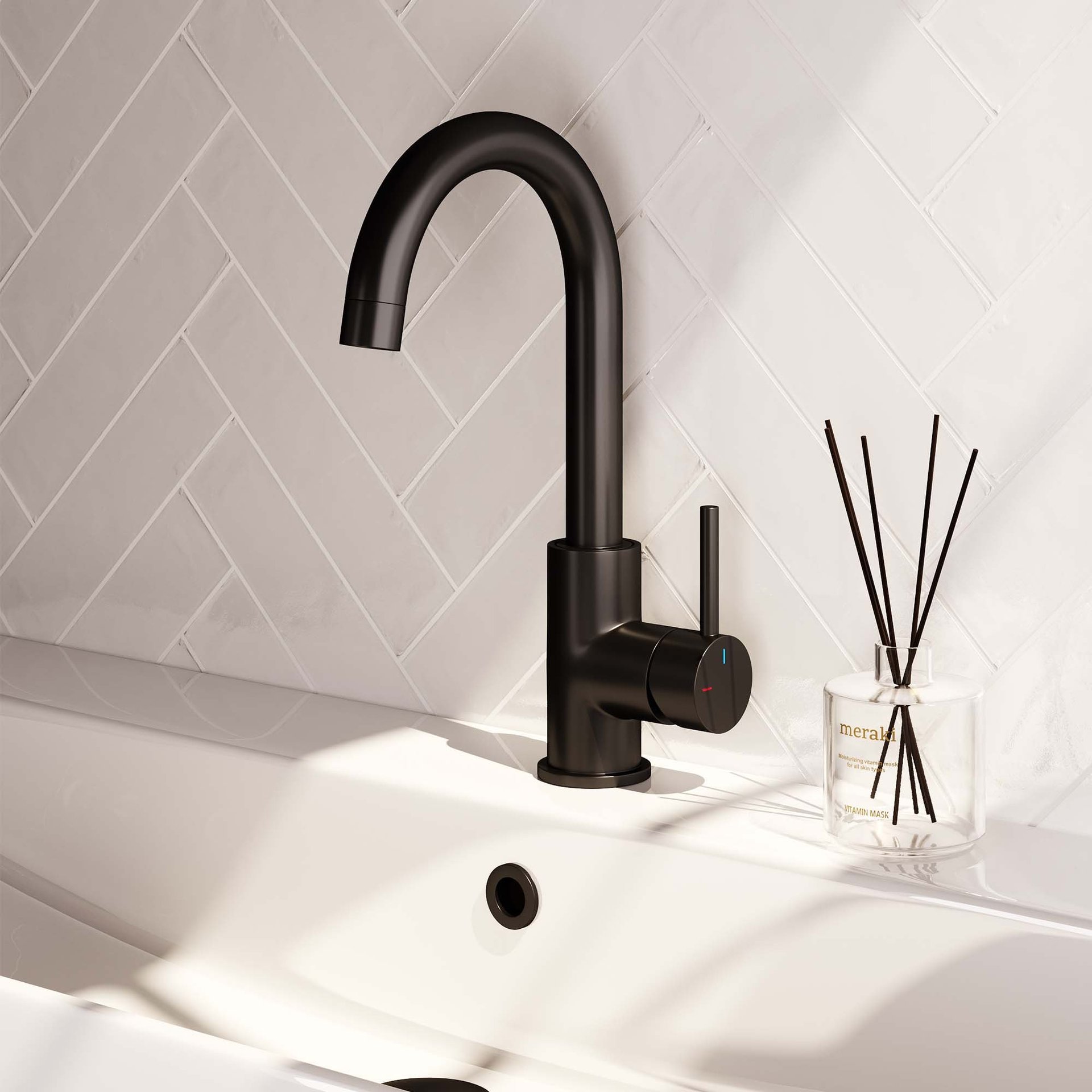 BRAUER Stripe hoge opbouw wastafelmengkraan met draaibare ronde uitloop model A mat zwart