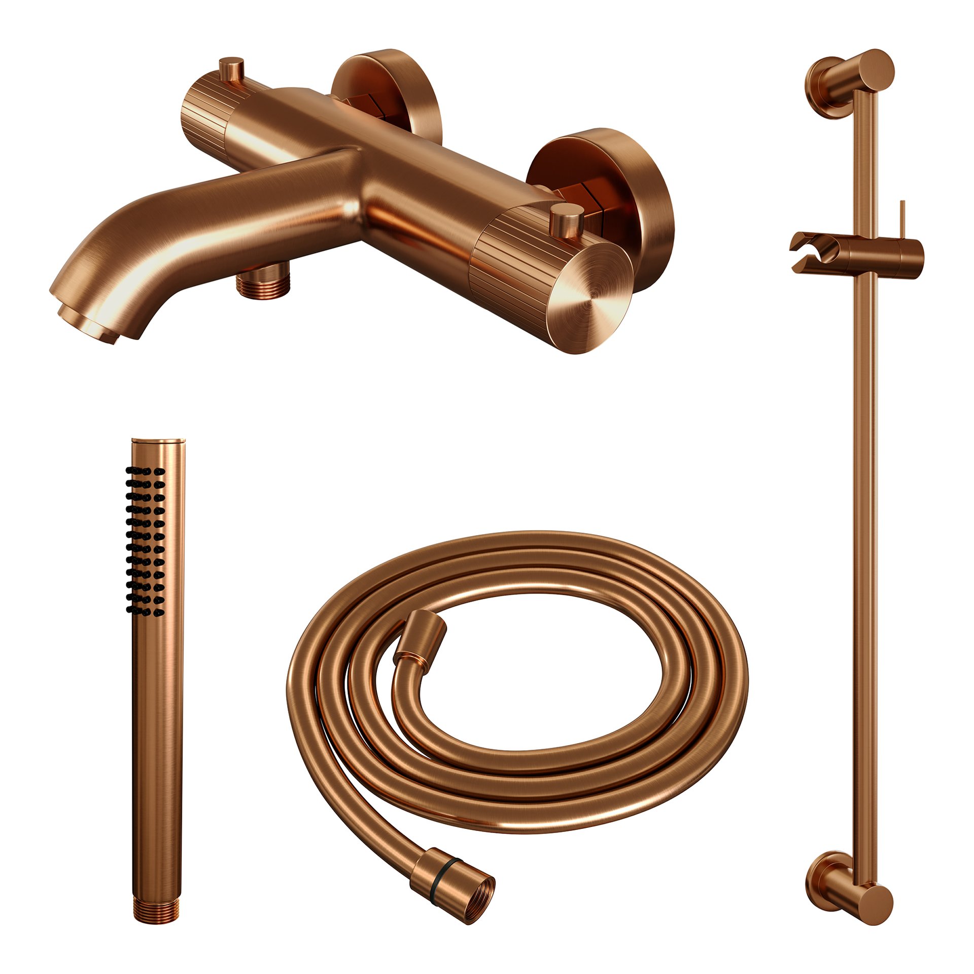 BRAUER Stripe opbouw baddouche thermostaatkraan SET 01 met glijstang en staaf handdouche en doucheslang koper geborsteld PVD
