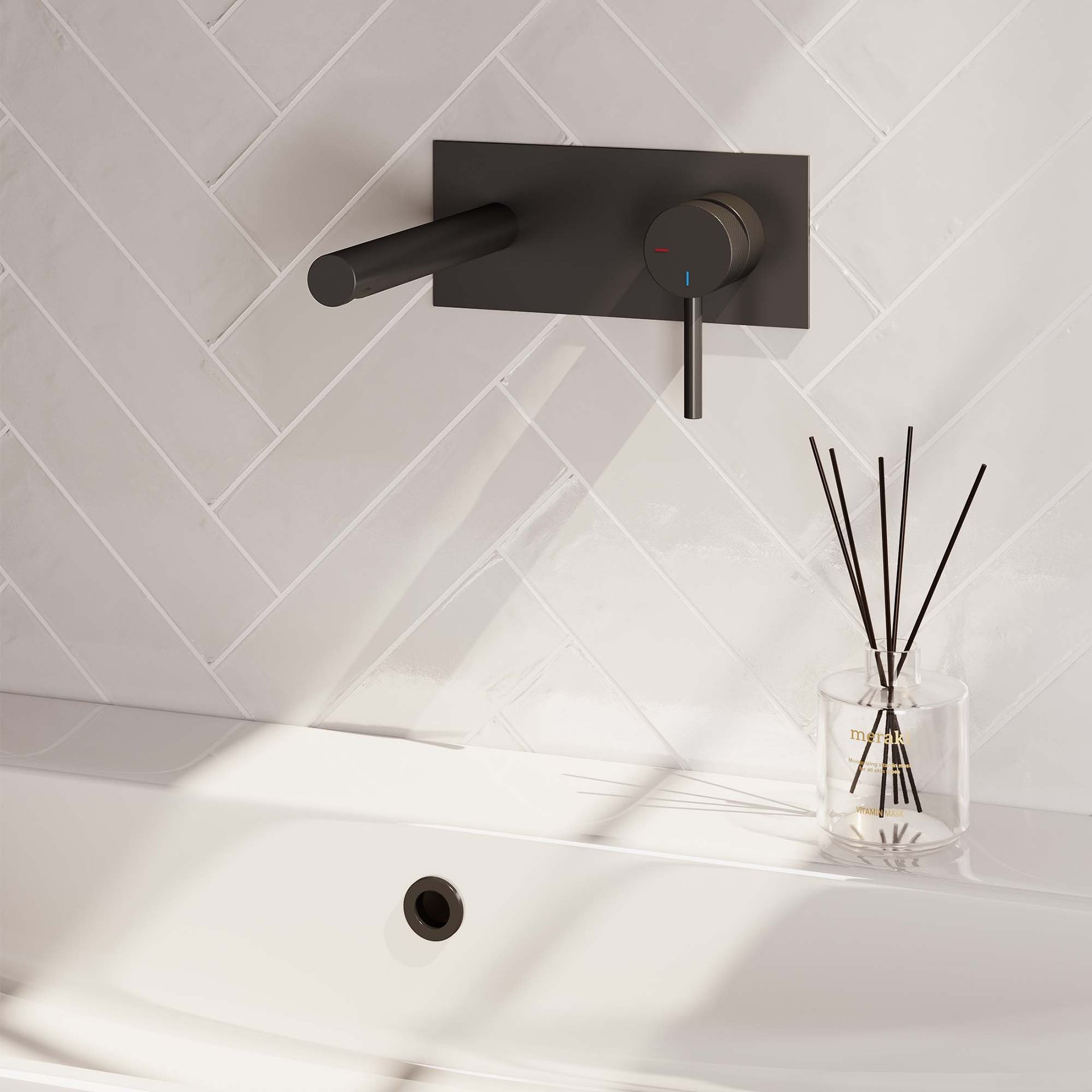 BRAUER Black Carving inbouw wastafelmengkraan met rechte uitloop en afdekplaat model A1 mat zwart