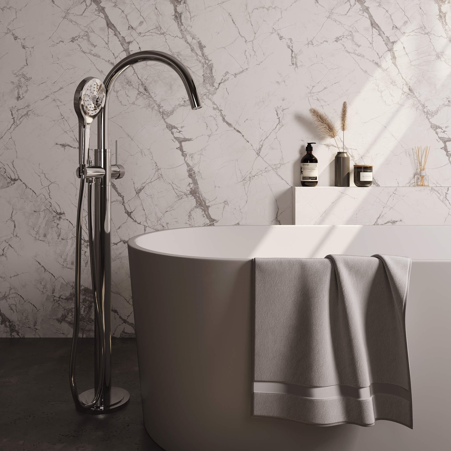 BRAUER Chrome Carving vrijstaande badmengkraan SET 02 met 3-standen handdouche en doucheslang chroom