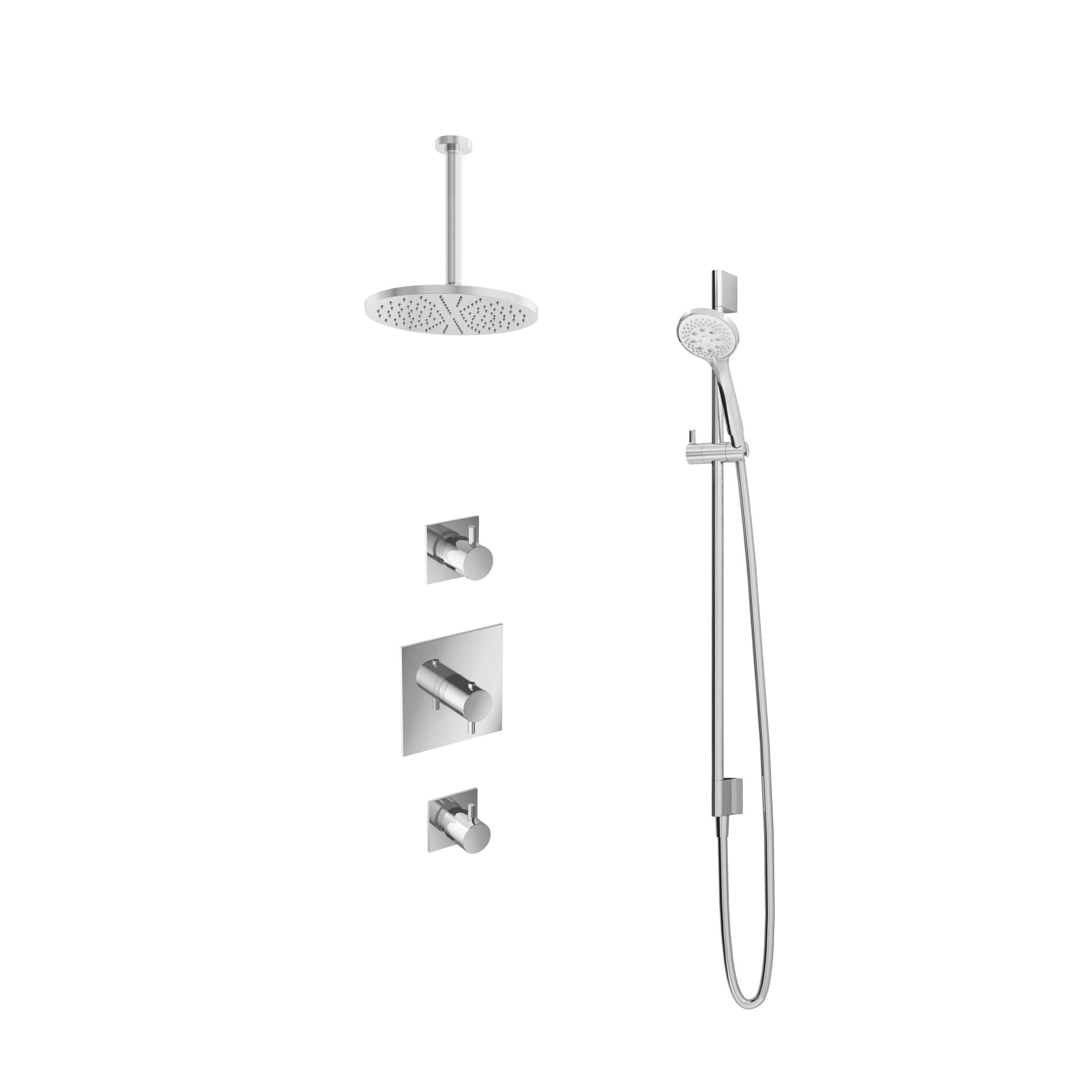 Hotbath Laddy Inbouw Regendoucheset Rond-Vierkant Met 2 Stopkranen, Plafondbuis 30cm, Hoofddouche 25cm, 3-Standen Handdouche En Glijstang Chroom