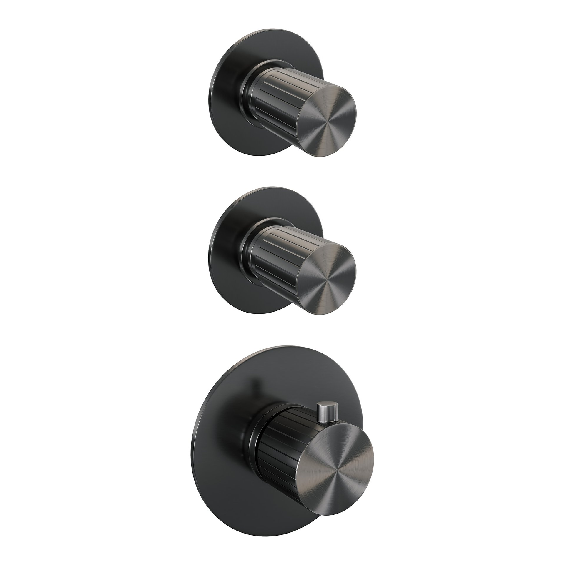 BRAUER Stripe thermostatische inbouw regendouche SET 11 met 25 cm douchekop en gebogen muurarm en 3-standen handdouche en doucheslang en geïntegreerde glijstang gunmetal geborsteld PVD