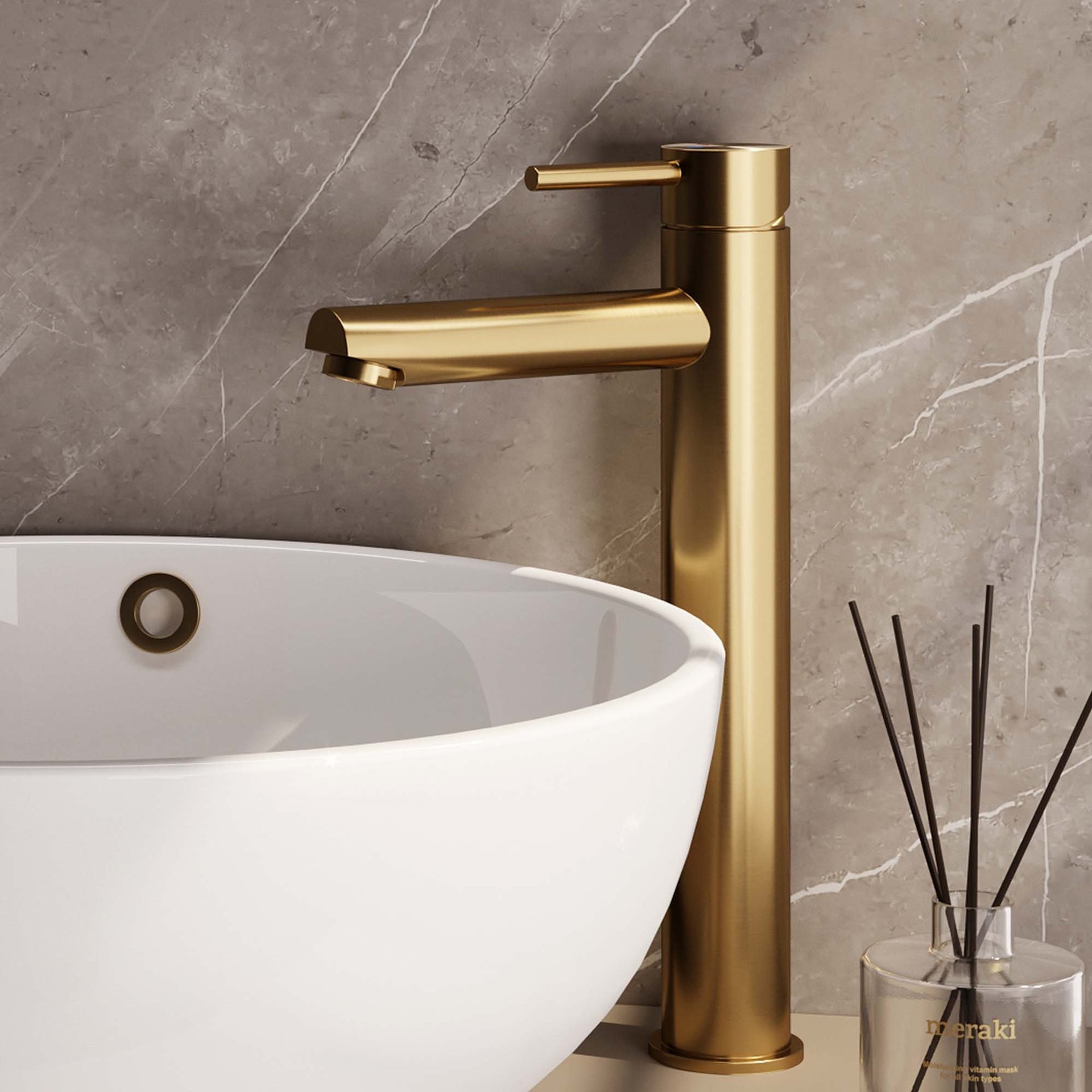 BRAUER Gold Edition verhoogde opbouw wastafelmengkraan model A goud geborsteld PVD