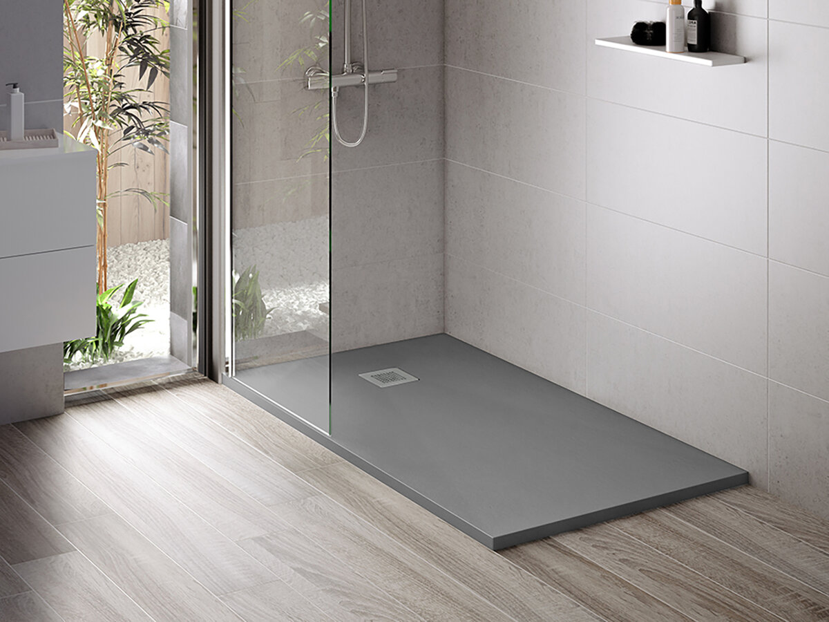 Creavit Aloni Madison Flat Composietsteen Douchebak Grijs 120x80x3cm Antislip Inkortbaar