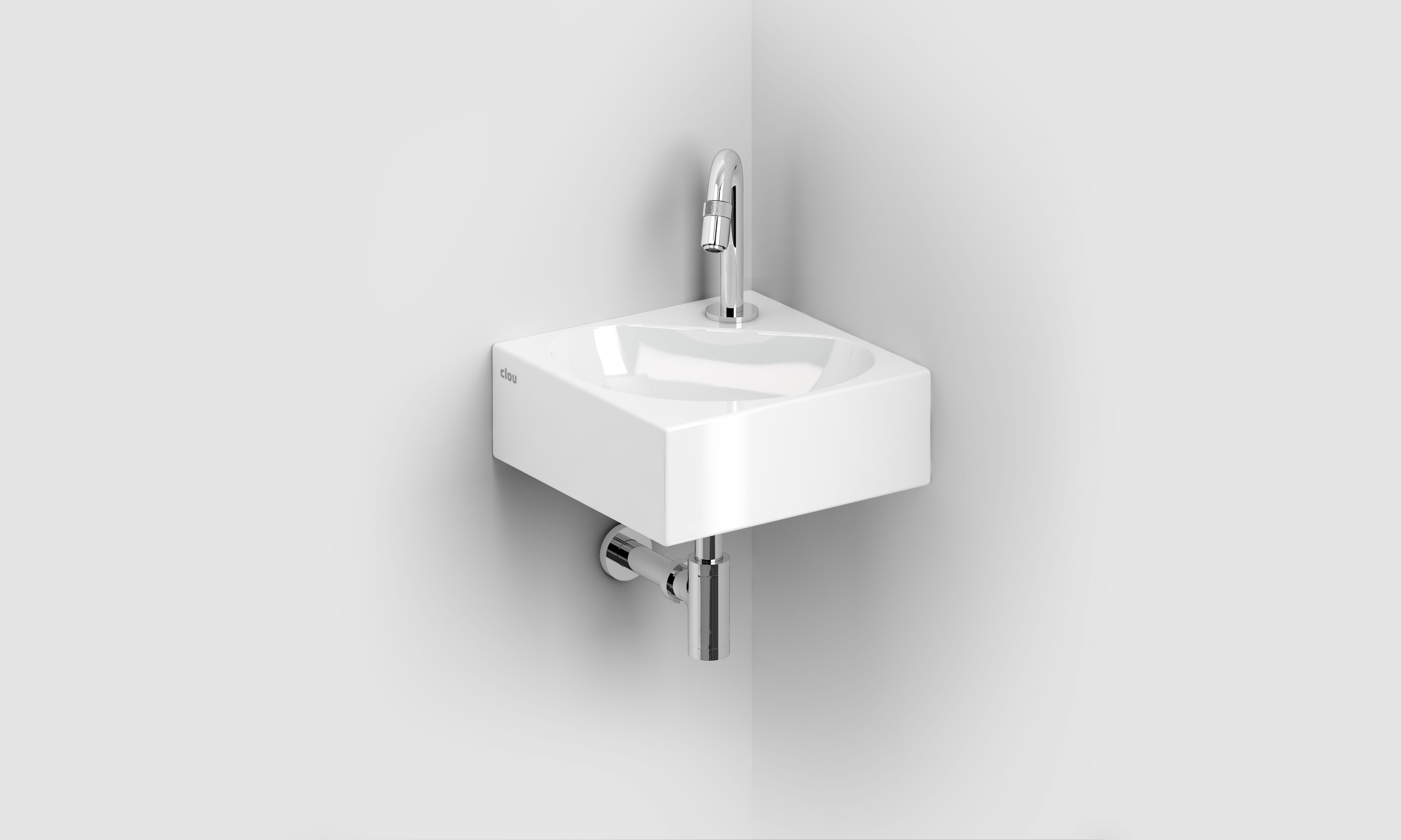 Clou Flush hoekfontein 27x27x10cm met kraangat Keramiek Wit