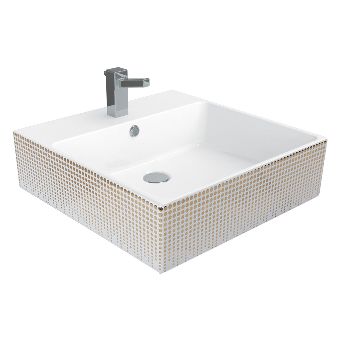Creavit Mass Keramiek Wastafel Wit Met Goud Decoratie 50x50cm