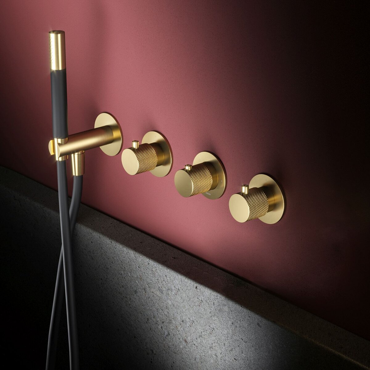 Hotbath Cobber X Afbouwdeel - Inbouw Thermostaatkraan Met 2 Stopkranen En Handdouche Geborsteld Messing PVD