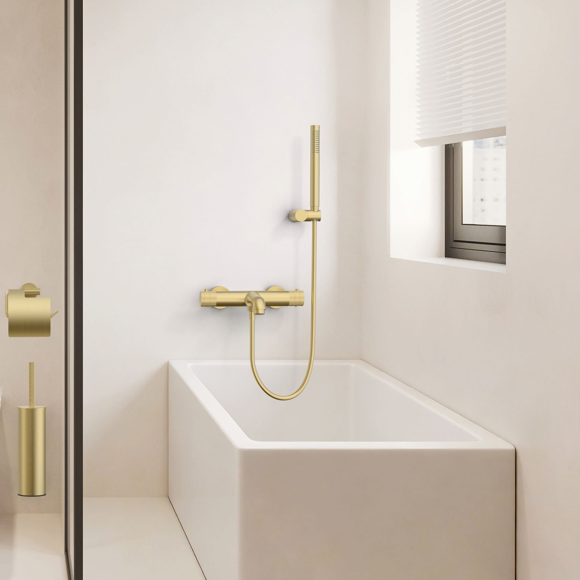 Stria Badmengkraan - Thermostatisch - Opbouw - Knoppen Met Ribbelstructuur - Geborsteld Goud (PVD)