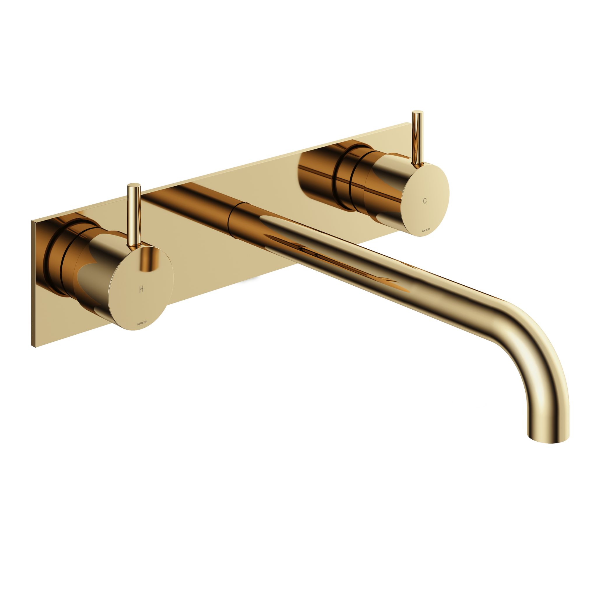 Hotbath Cobber Afbouwdeel - Inbouw Wastafelmengkraan Met 25cm Uitloop, 2 Knoppen En Achterplaat Gepolijst Messing - Living Colours