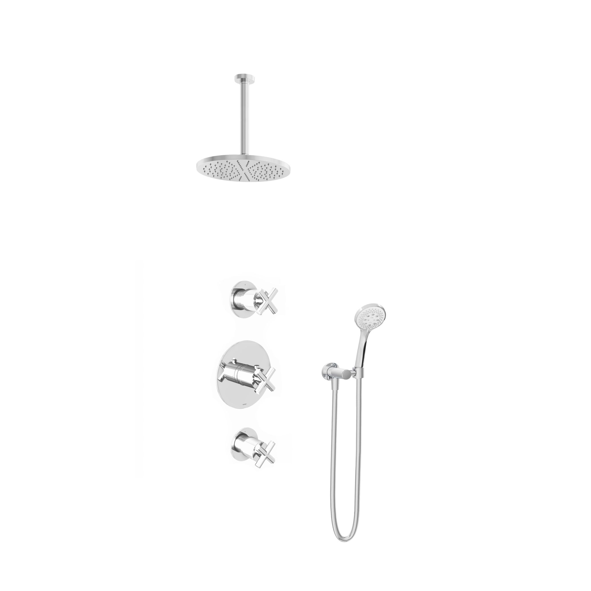 Hotbath Chap Inbouw Regendoucheset Rond Met 2 Stopkranen, Plafondbuis 30cm, Hoofddouche 25cm En 3-Standen Handdouche Chroom
