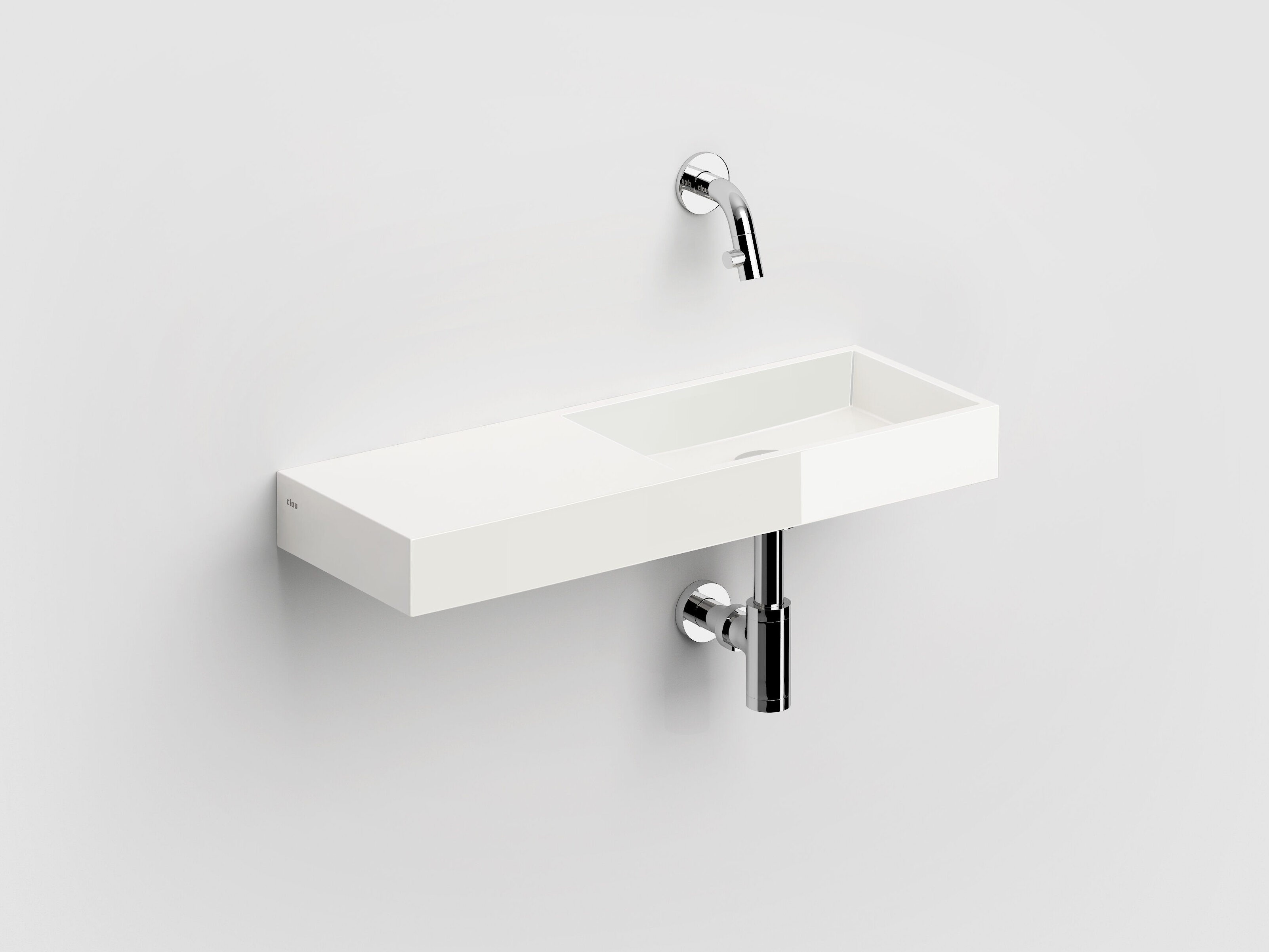 Clou Mini Wash Me fontein 56x19cm links zonder plug mineraalsteen Wit