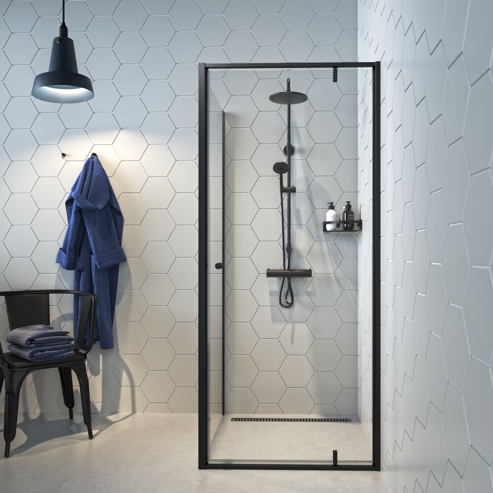 Sealskin Contour Draaideur met zijwand 90x90x200 cm, 6 mm helder veiligheidsglas met antikalklaag Mat zwart