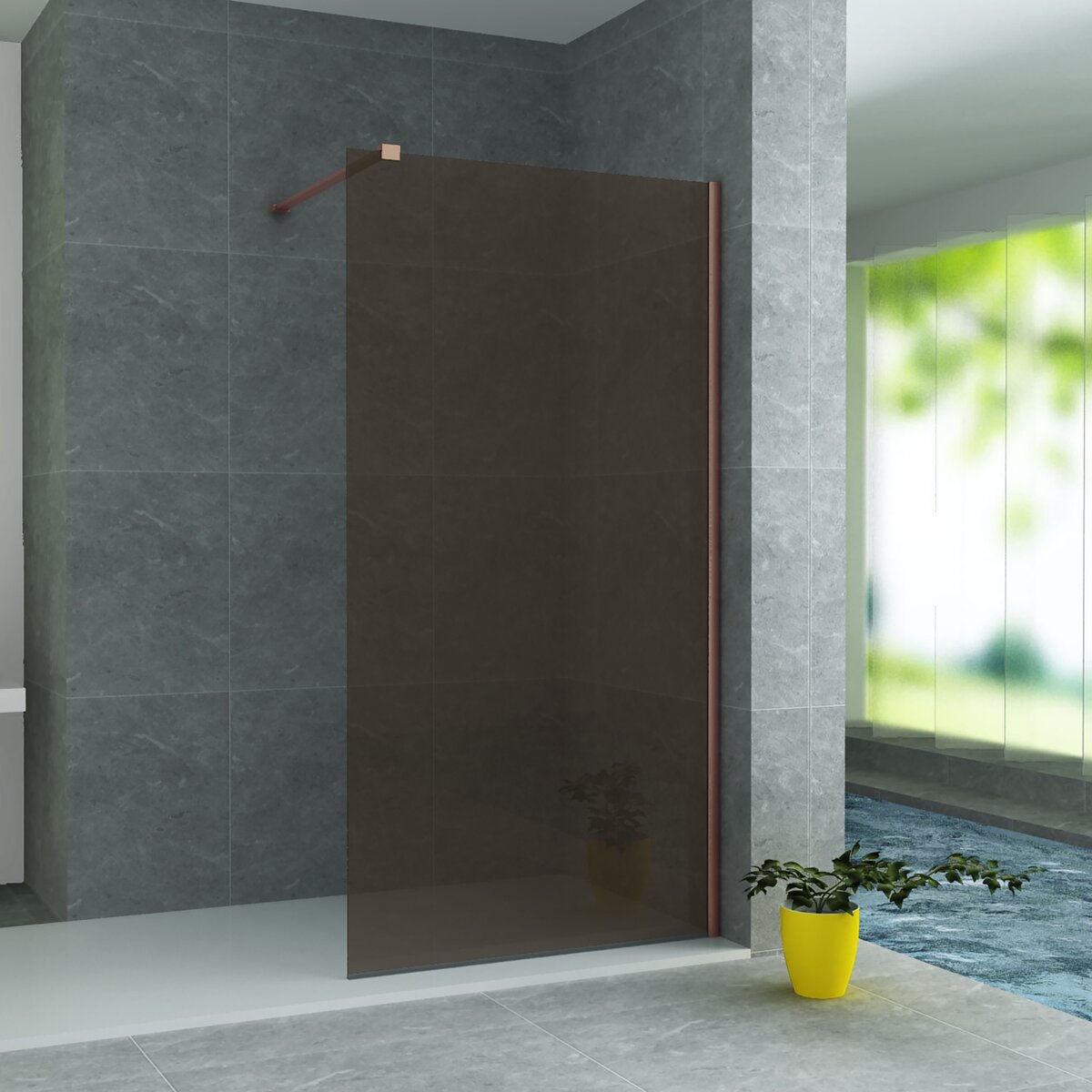 Aloni Inloopdouche / Douchewand - Champagne - Inclusief Koper Profiel - 8mm - 100x200 cm