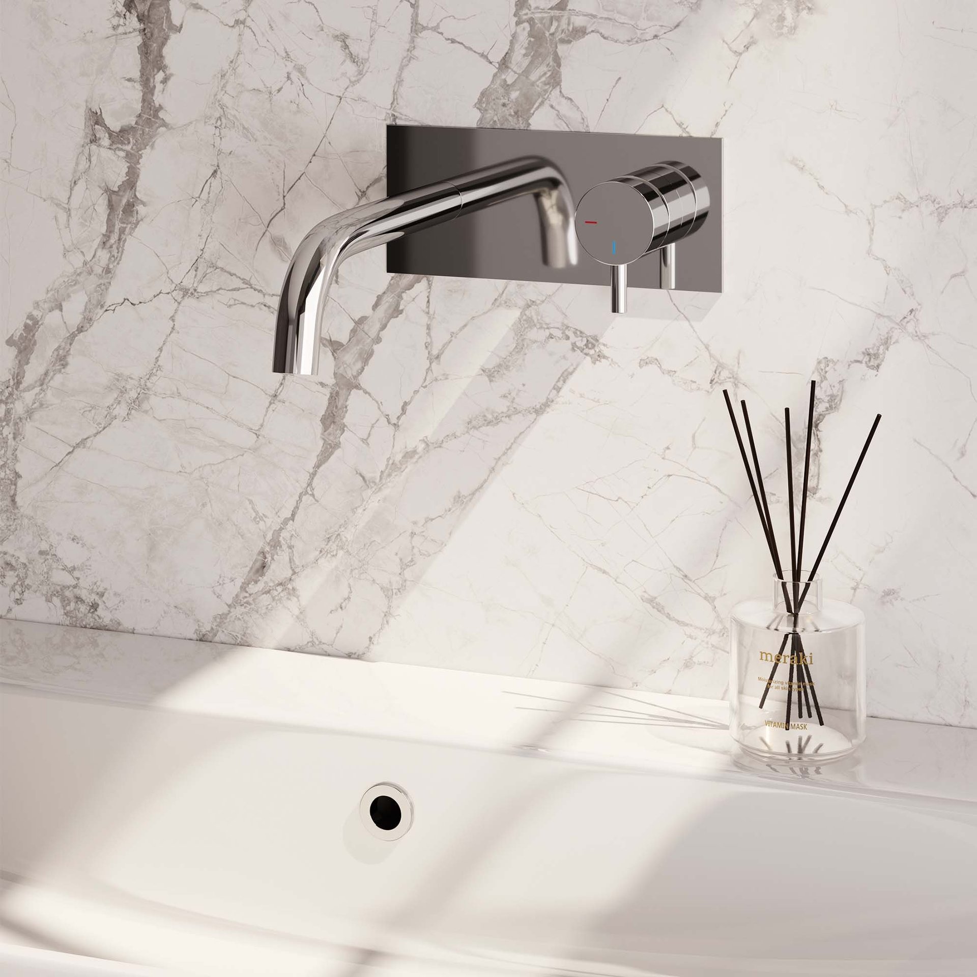 BRAUER Chrome Edition inbouw wastafelmengkraan met gebogen uitloop en afdekplaat model B1 chroom