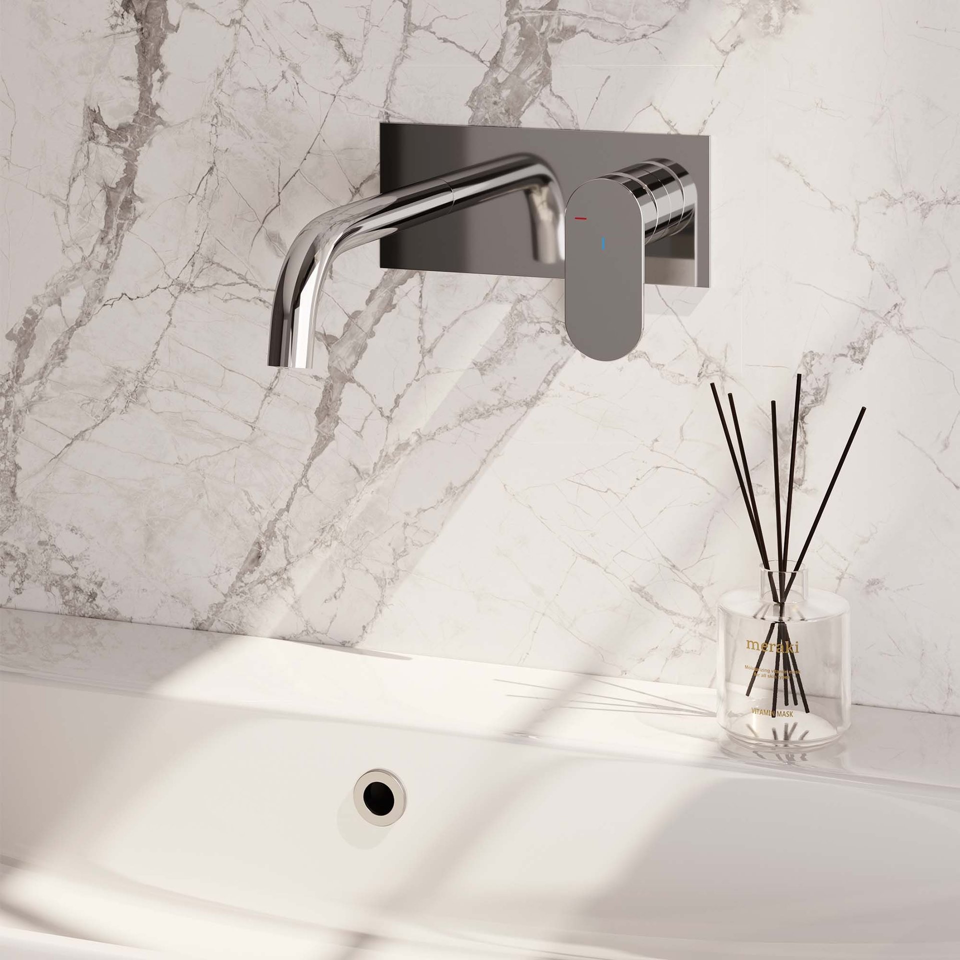 BRAUER Chrome Edition inbouw wastafelmengkraan met gebogen uitloop en afdekplaat model C1 chroom