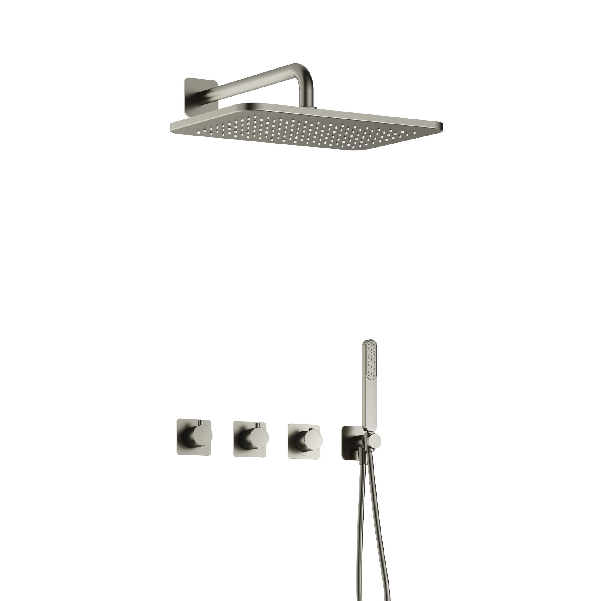 Hotbath Gal Inbouw Regendoucheset Met 2 Stopkranen, Wandarm, Hoofddouche 27x40cm En Staafhanddouche Geborsteld Nikkel PVD