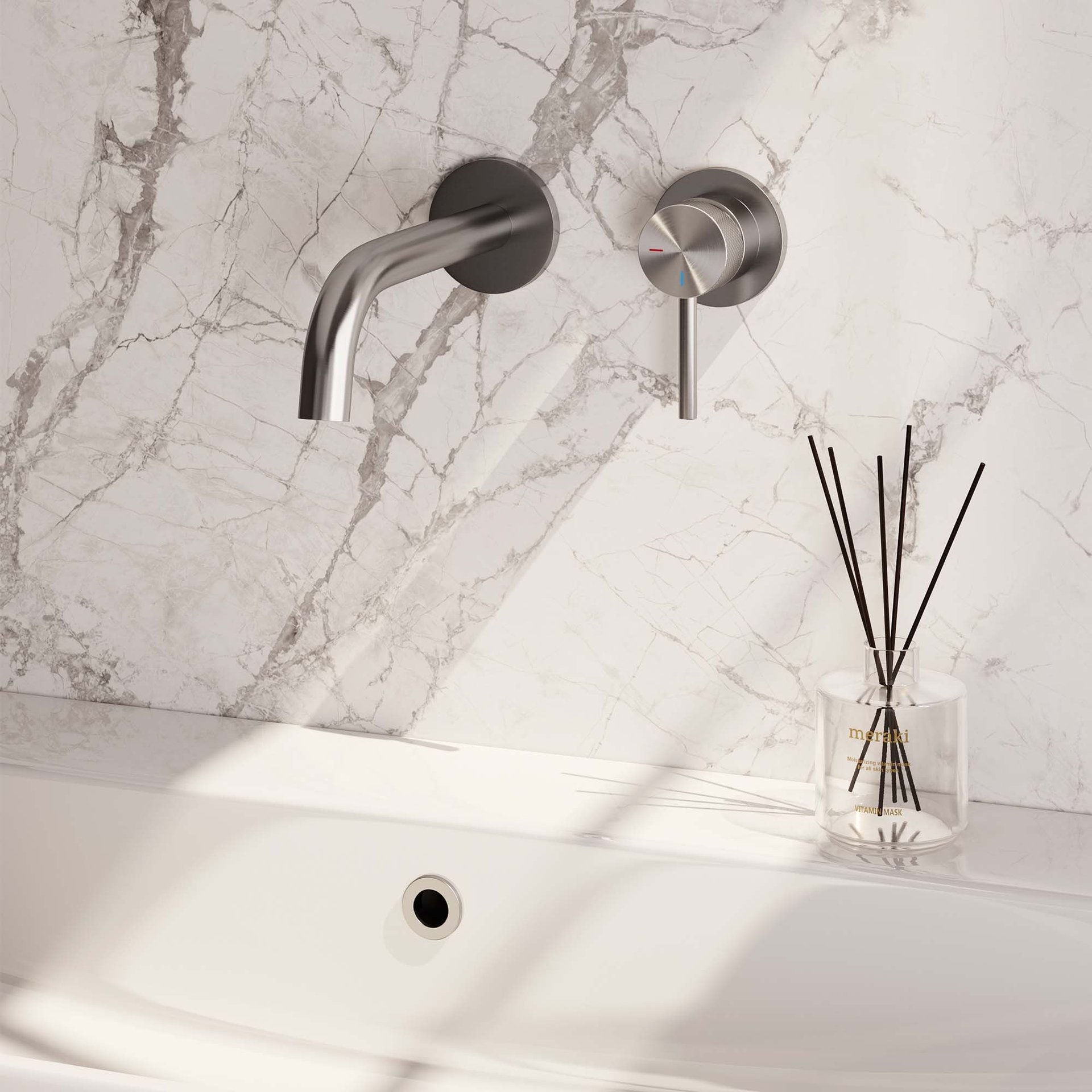 BRAUER Brushed Carving inbouw wastafelmengkraan met gebogen uitloop en rozetten model A1 RVS geborsteld PVD