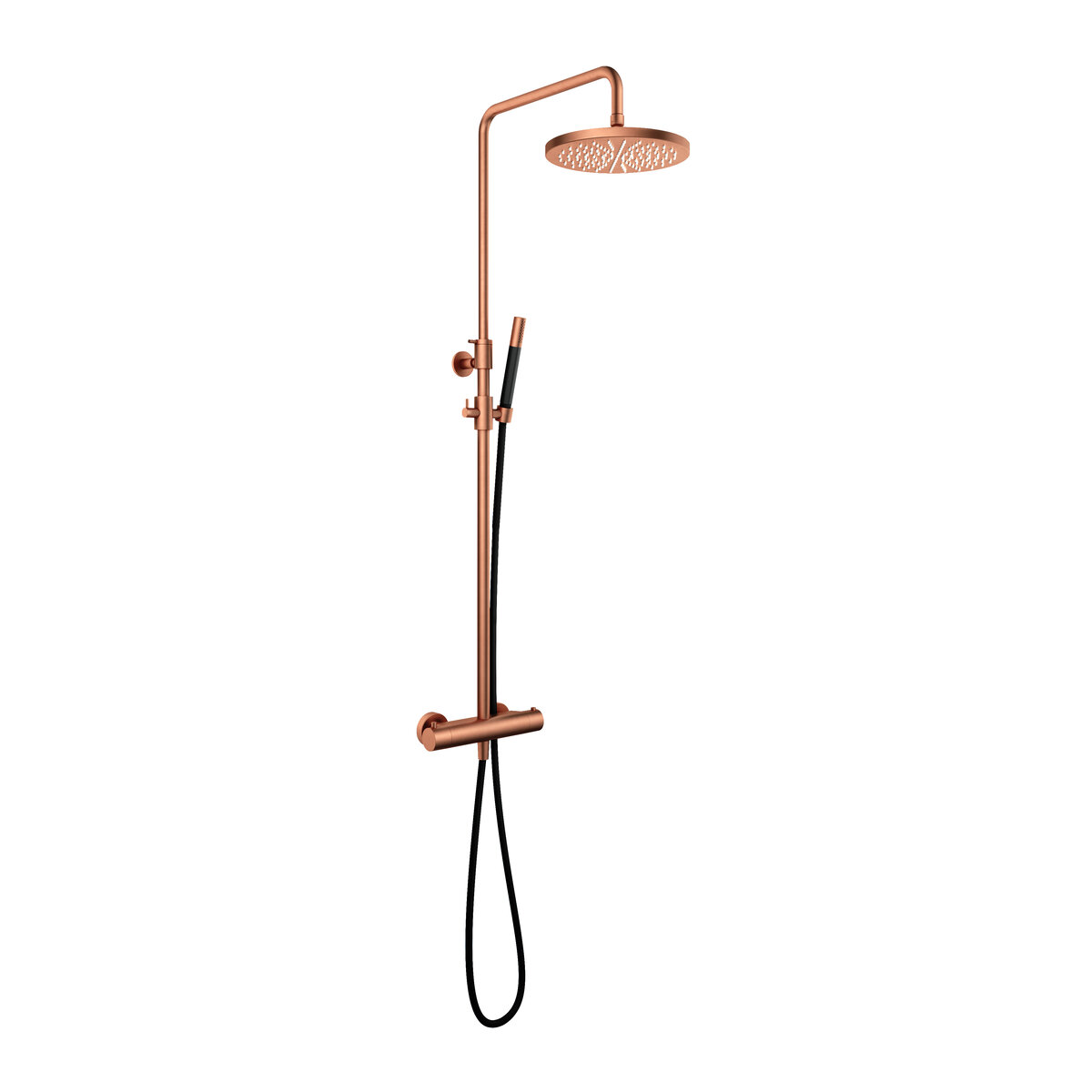 Hotbath Cobber Opbouw Regendoucheset Met Thermostaatkraan Met 30cm Ronde Hoofddouche en Staafhanddouche Geborsteld Koper