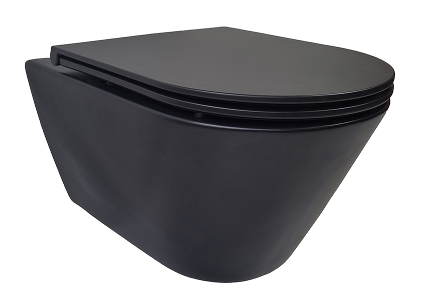 Stereo rimless wandcloset mat zwart met Flatline toiletzitting softclose en quick release mat zwart