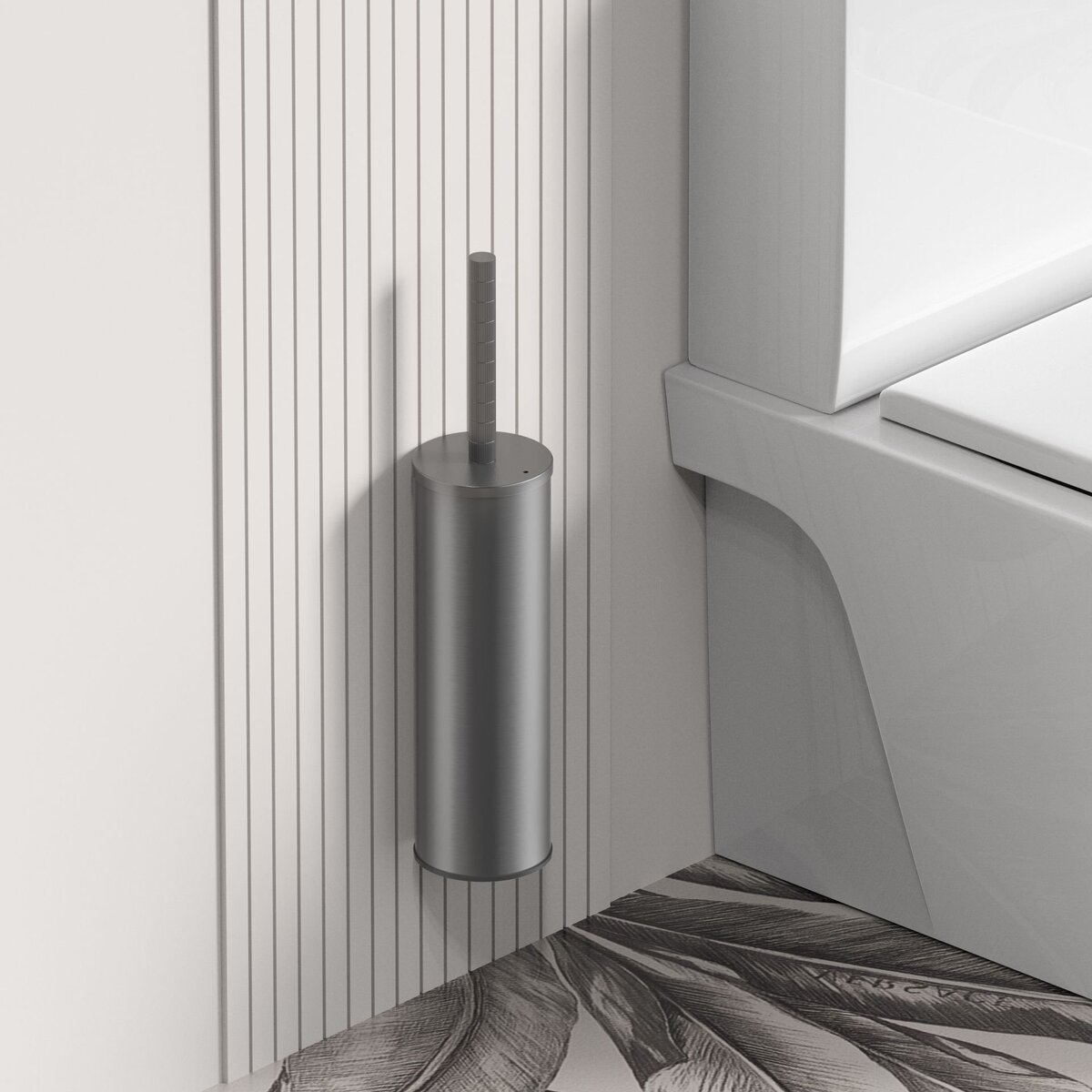 Stria Toiletborstel met Houder - Greep met Verfijnde Ribbelstructuur - Hangend en Staand - Met Kunststof Binnenpot - Gunmetal (PVD)