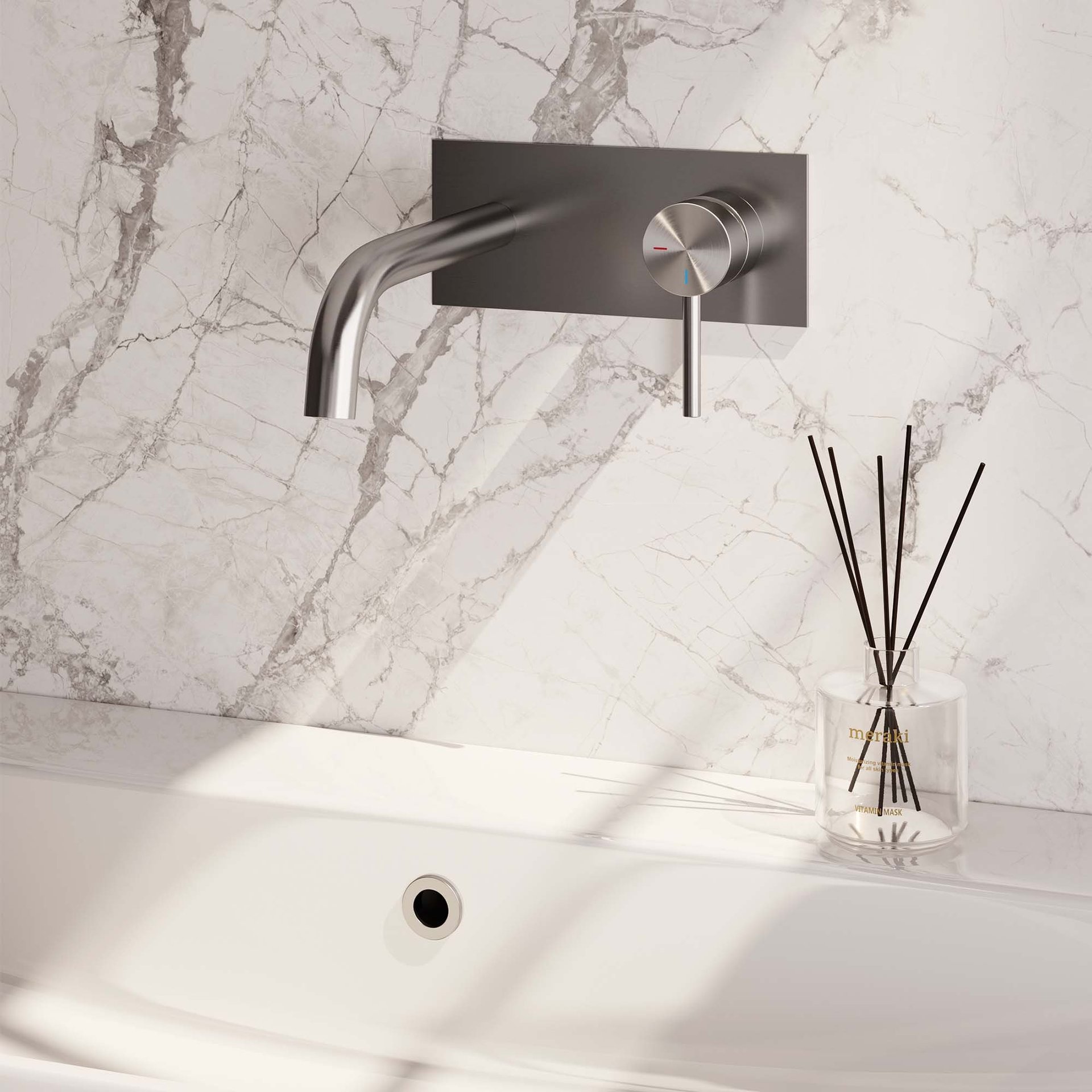 BRAUER Brushed Edition inbouw wastafelmengkraan met gebogen uitloop en afdekplaat model A1 RVS geborsteld PVD