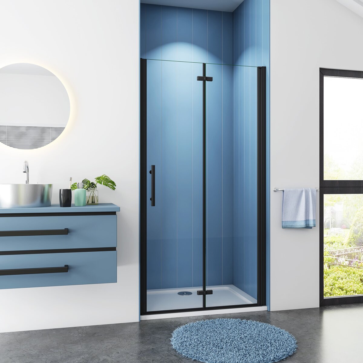 Douchedeur Black Poppy Nisdeur 90x195 Vouwdeur 2-delig 6mm Helder Glas Antikalk Zwart