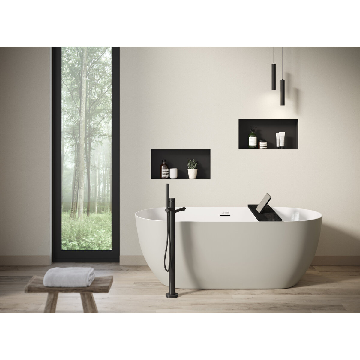 Looox Vrijstaand ligbad Chill 170 x 80 x 60 cm glans wit, buitenzijde mat lichtgrijs