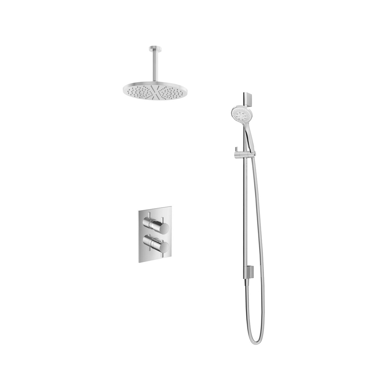 Hotbath Laddy Inbouw Regendoucheset Rond-Vierkant Met 2-Weg-Omstel, Plafondbuis 30cm, Hoofddouche 30cm, 3-Standen Handdouche En Glijstang Chroom