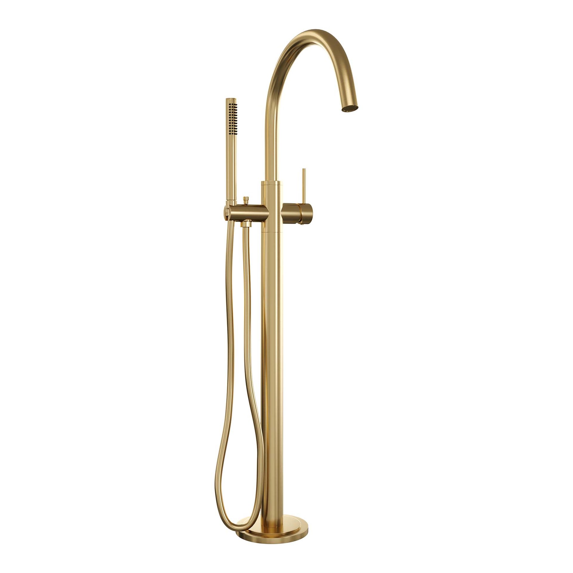 BRAUER Gold Edition vrijstaande badmengkraan SET 01 met staaf handdouche en doucheslang goud geborsteld PVD