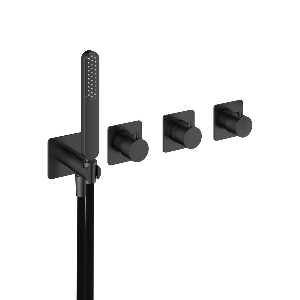 Hotbath Gal Afbouwdeel - Inbouw Bad/Douche Thermostaat 2 Stopkranen Zonder Uitloop Geborsteld Gunmetal PVD