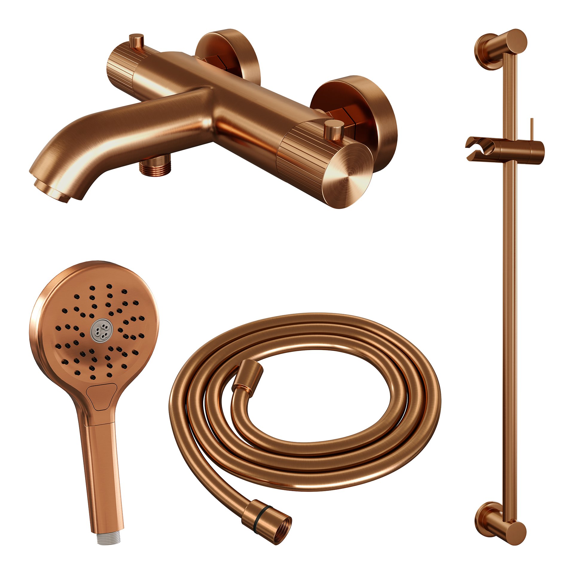 BRAUER Stripe opbouw baddouche thermostaatkraan SET 02 met glijstang en 3-standen handdouche en doucheslang koper geborsteld PVD