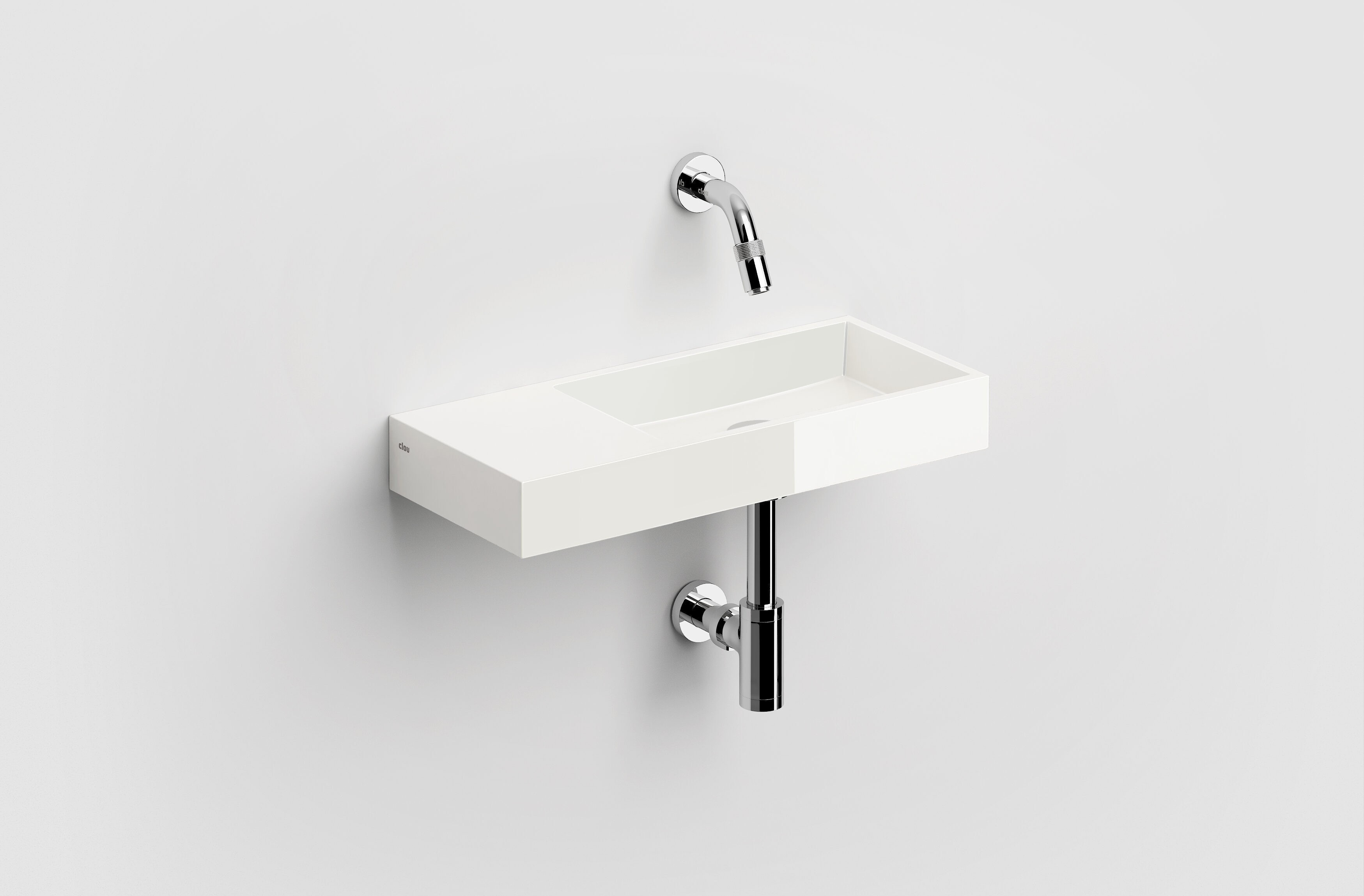 Clou Mini Wash Me fontein 45x19cm links zonder plug mineraalsteen Wit