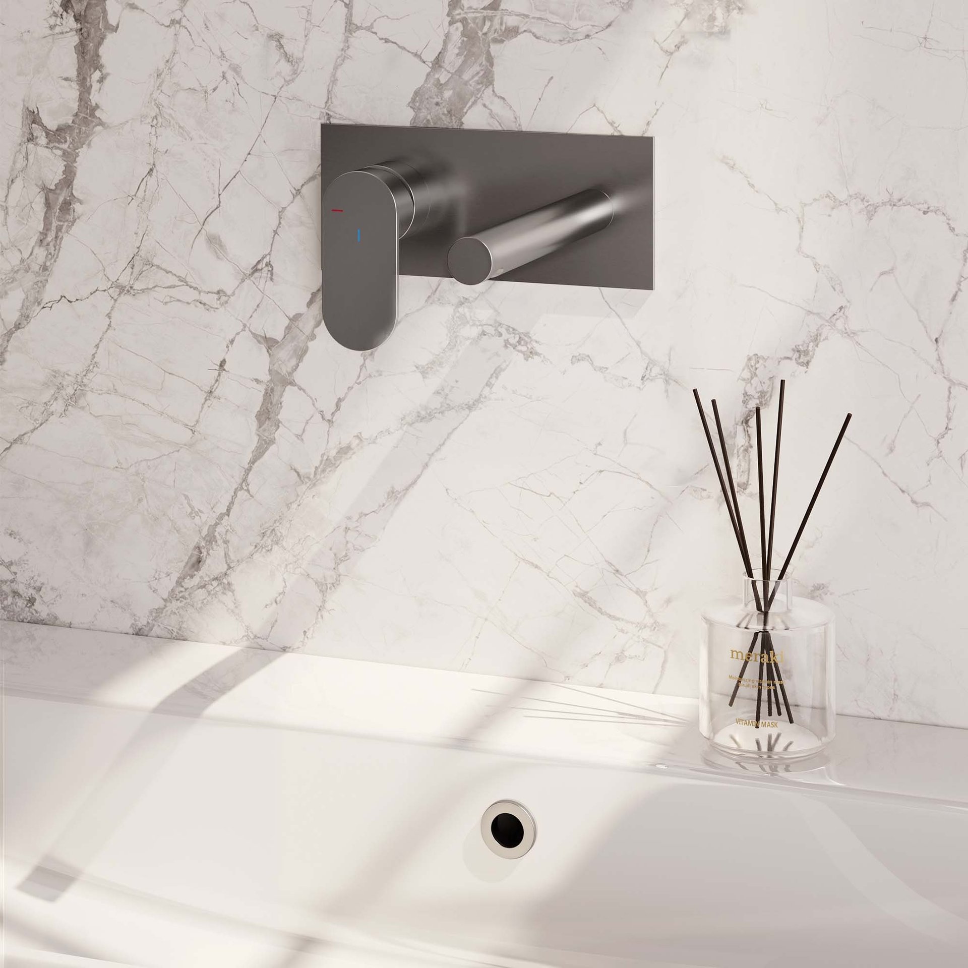 BRAUER Brushed Edition inbouw wastafelmengkraan met rechte uitloop en afdekplaat model C2 RVS geborsteld PVD