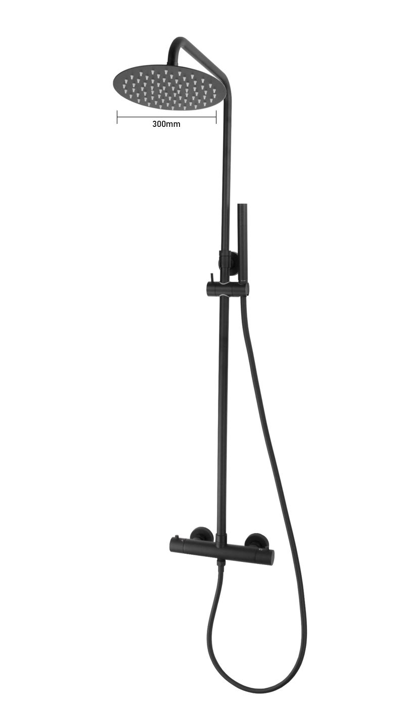 Best-Design Black-Pary-300 thermostatische regendouche-opbouwset Nero Mat-Zwart (uitlopend)