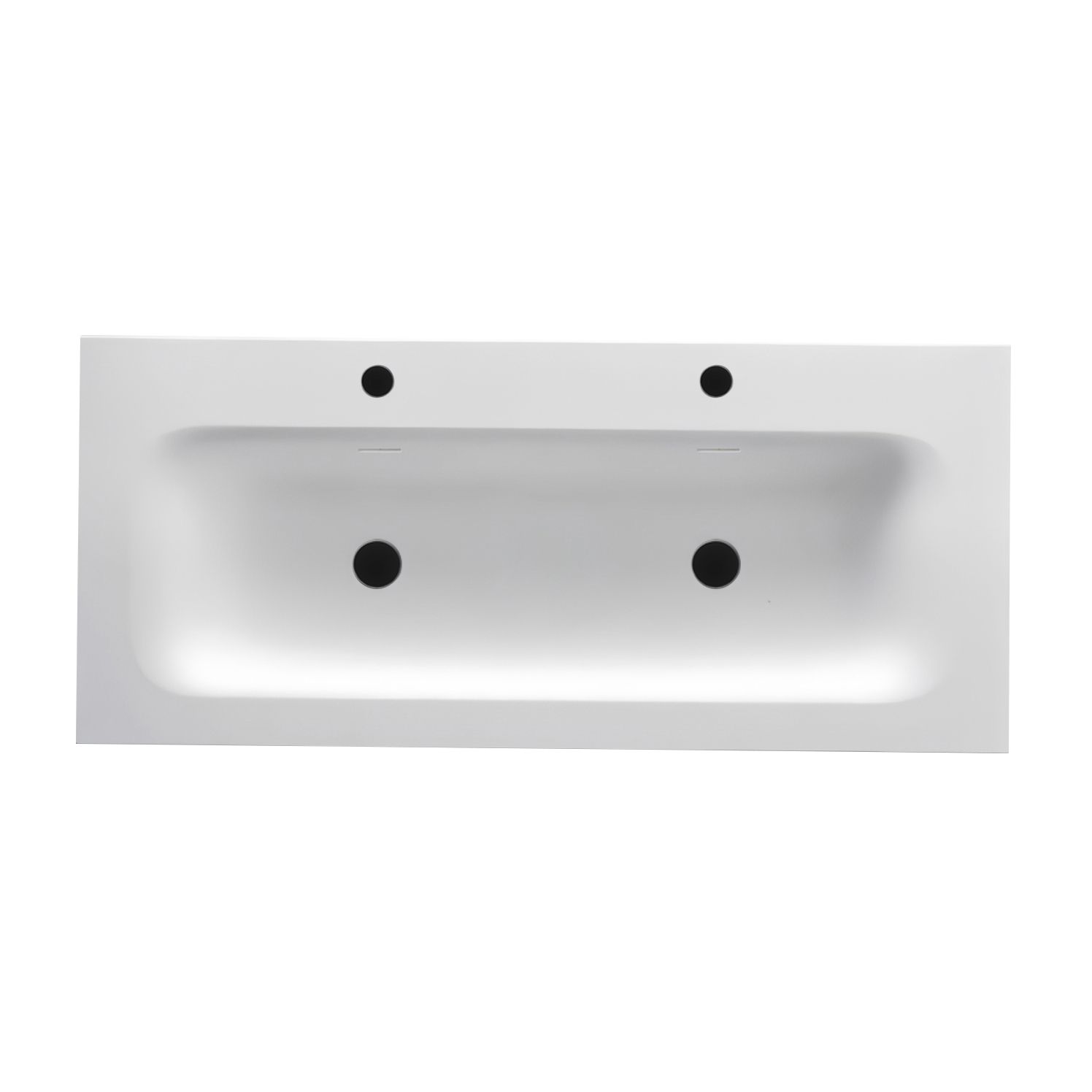 Wonda Round Slim Wastafel - 1 Wasbak - Met Overloop - 2 Kraangaten - Kunstmarmer - 120x1,6x52,5 Cm - Mat Wit