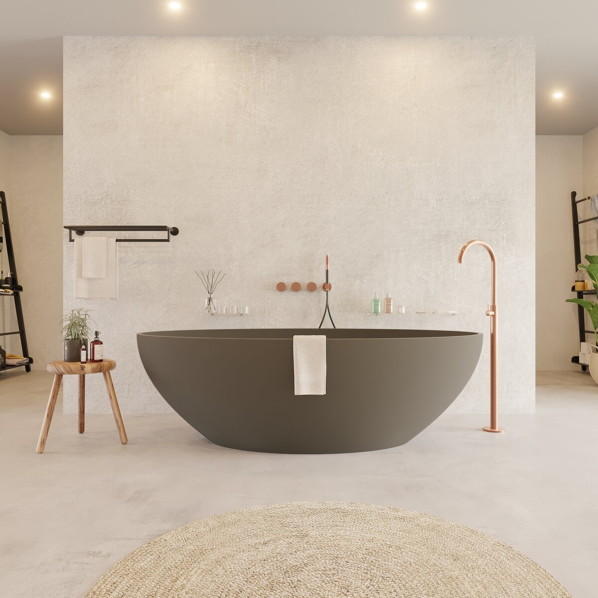 Ideavit Solidellipse Vrijstaand bad 180x88cm ovaal Solid surface mat grijs